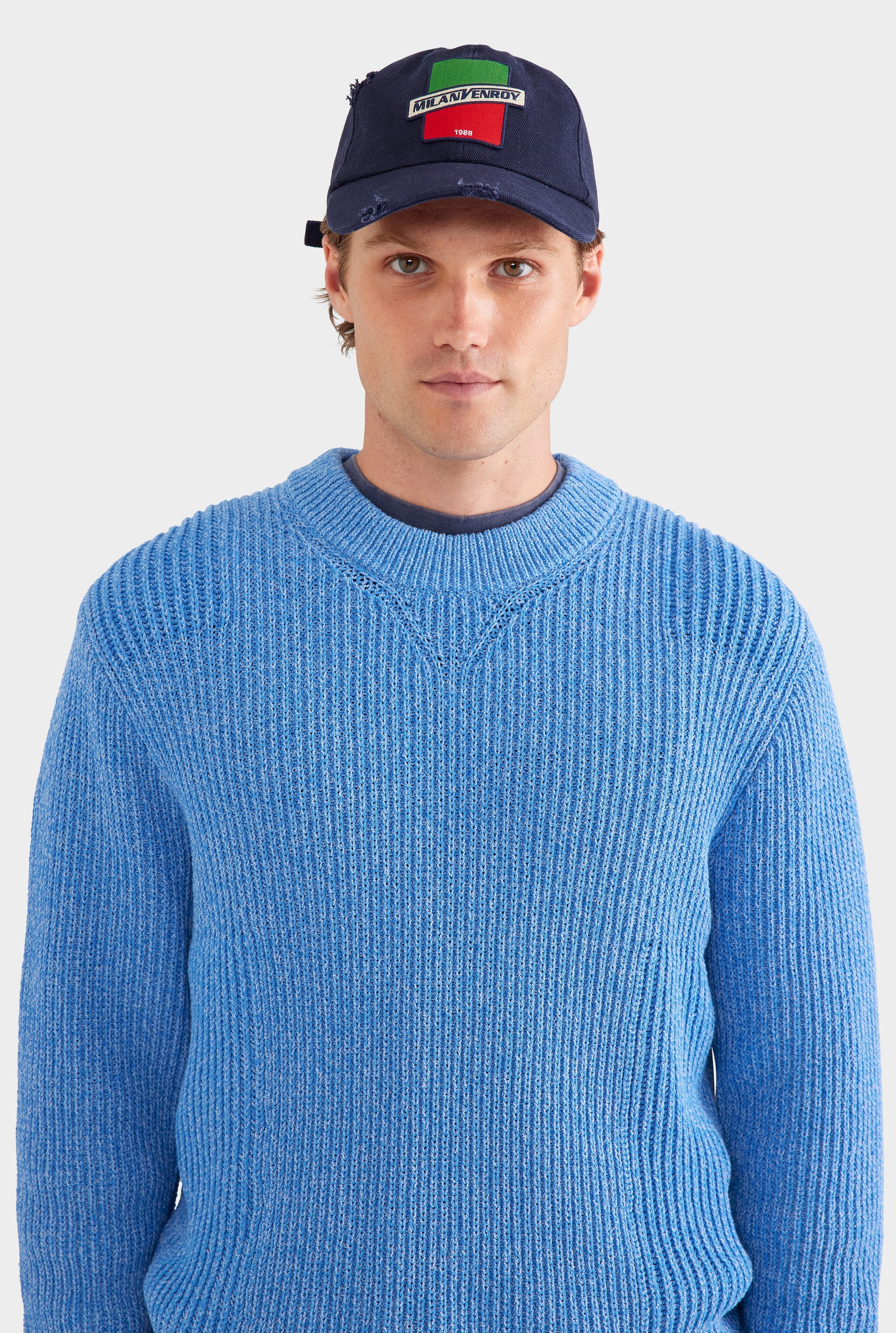 Chunky Rib Cotton Sweater - Blue