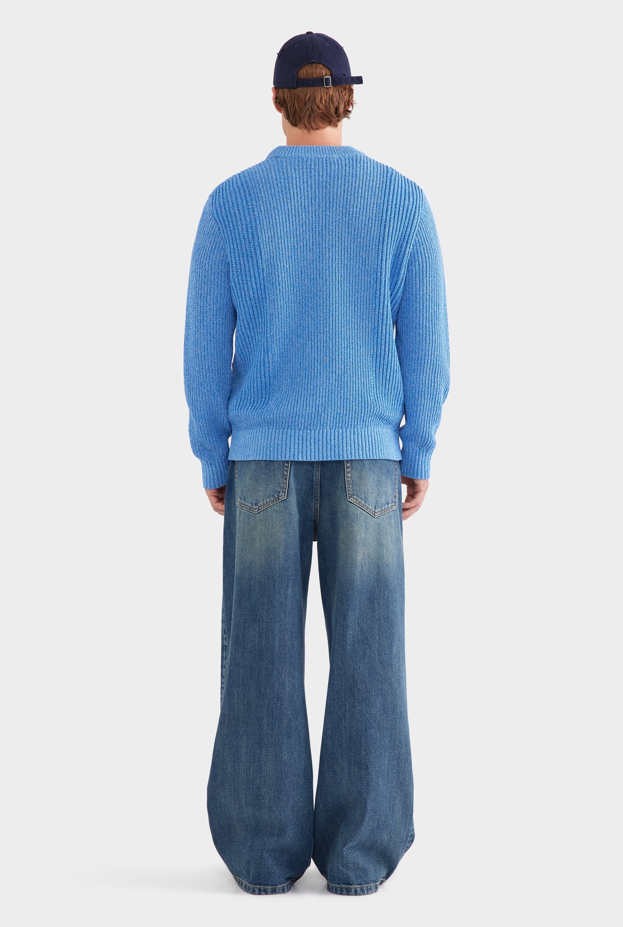 Chunky Rib Cotton Sweater - Blue