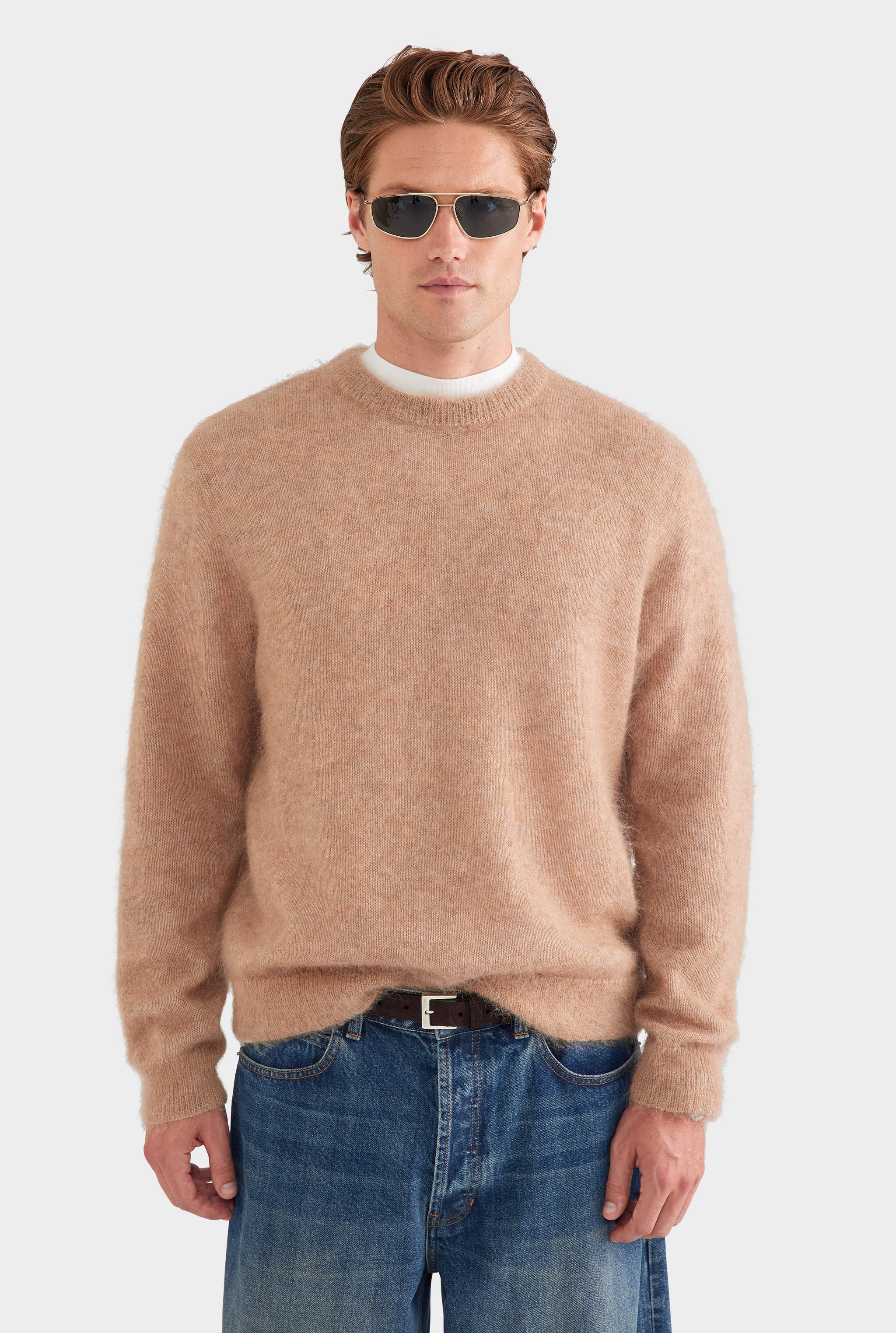 Alpaca Mohair Crewneck Sweater - Pebble