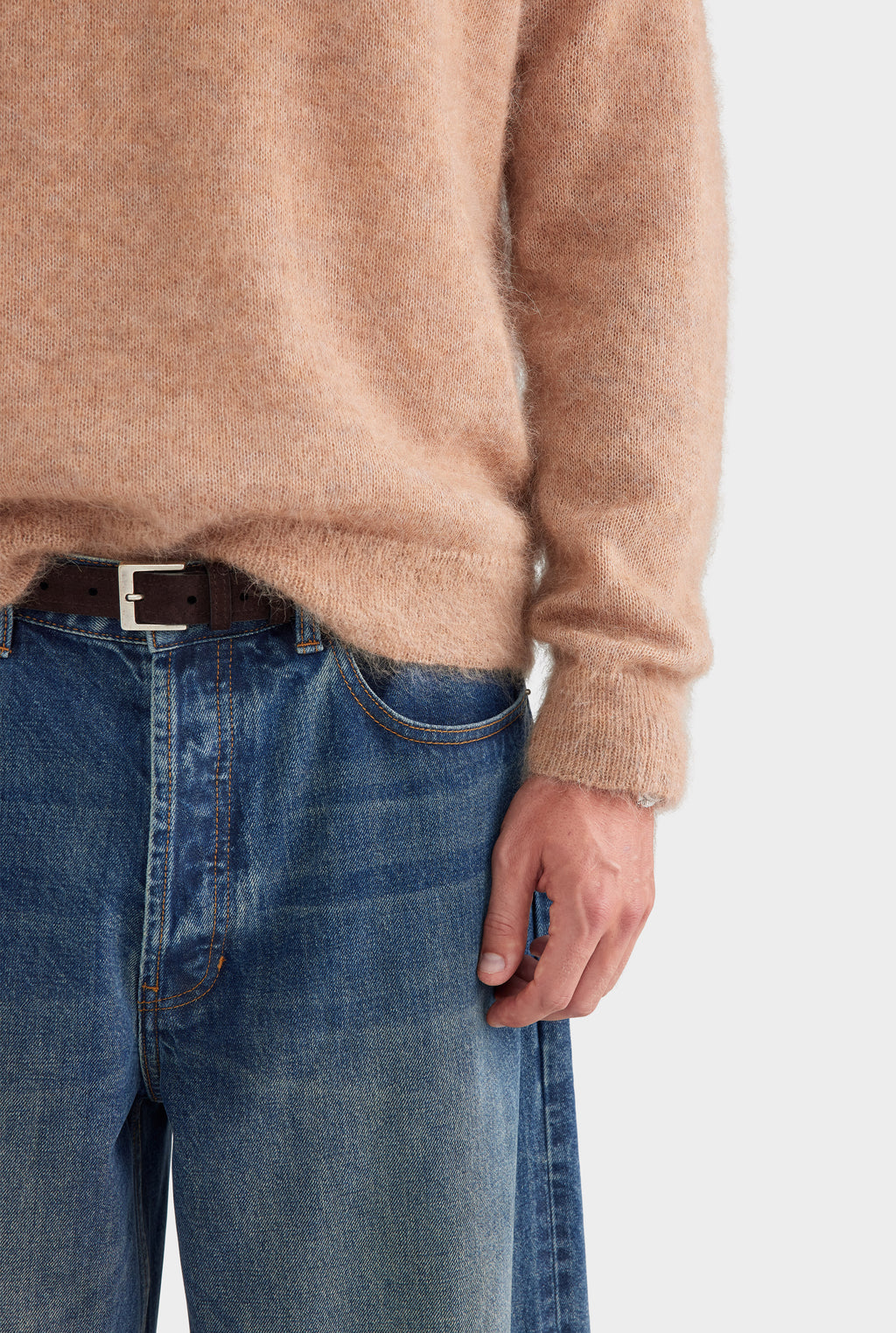 Alpaca Mohair Crewneck Sweater - Pebble