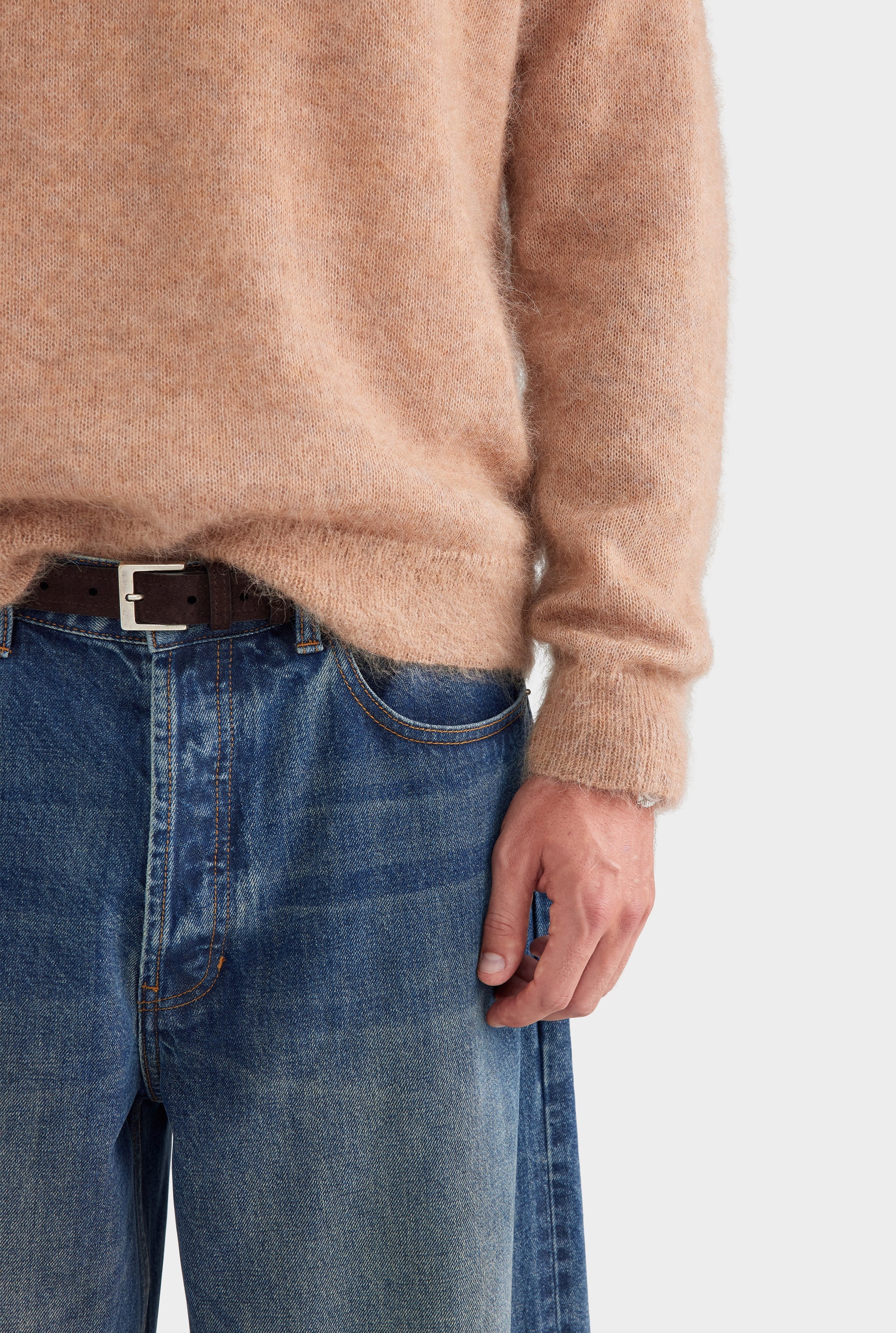 Alpaca Mohair Crewneck Sweater - Pebble