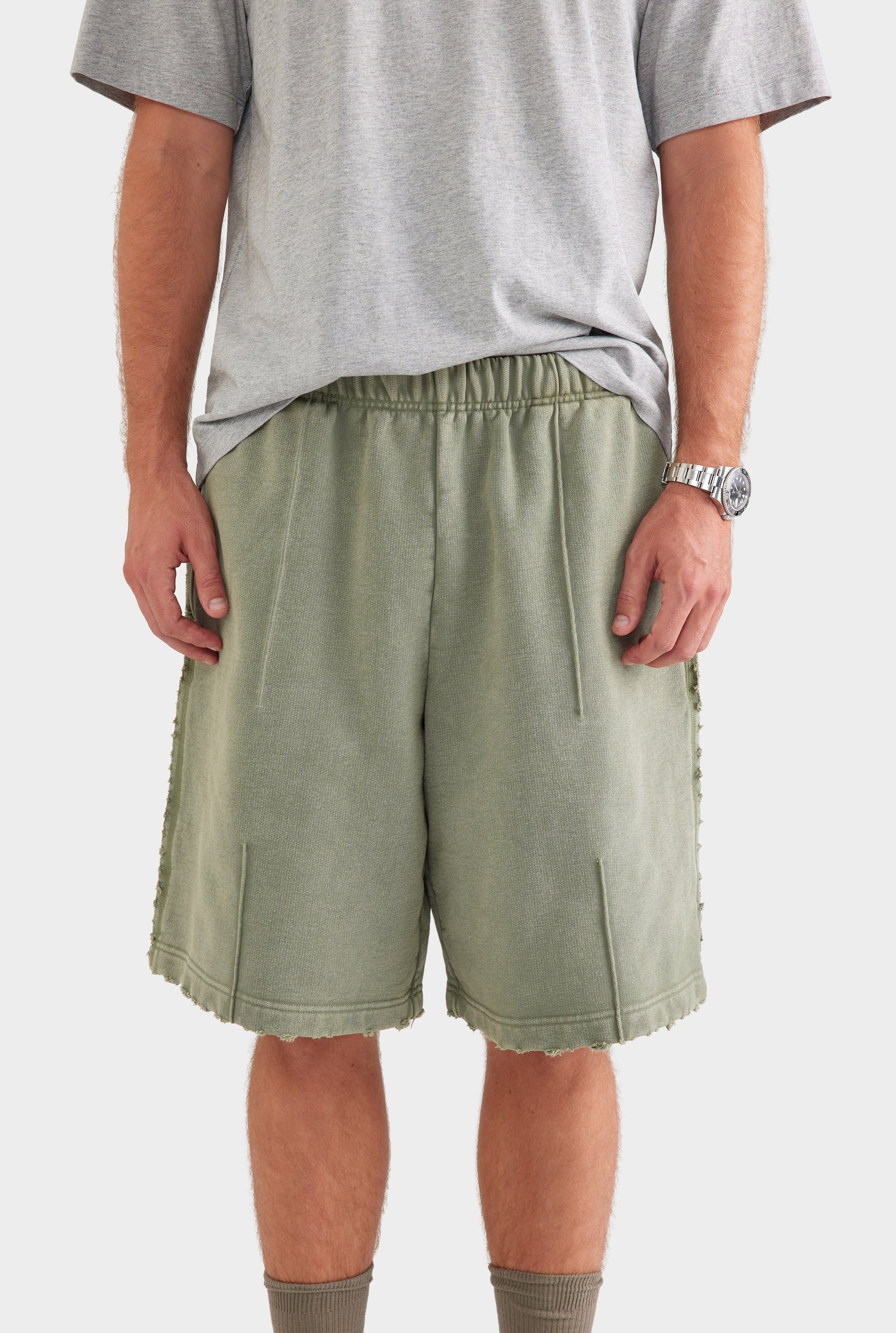 Distressed Heavyweight Track Short - Washed Olive