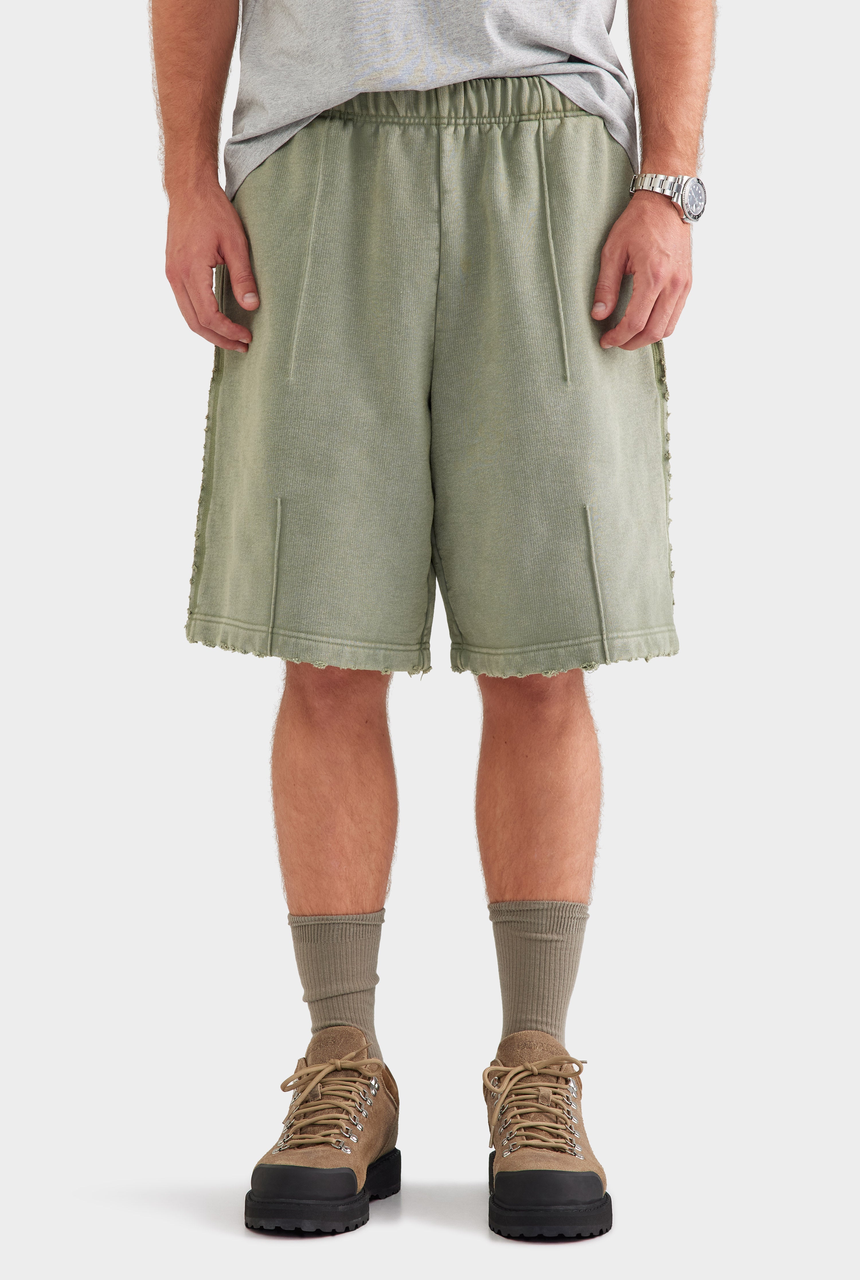 Distressed Heavyweight Track Short - Washed Olive