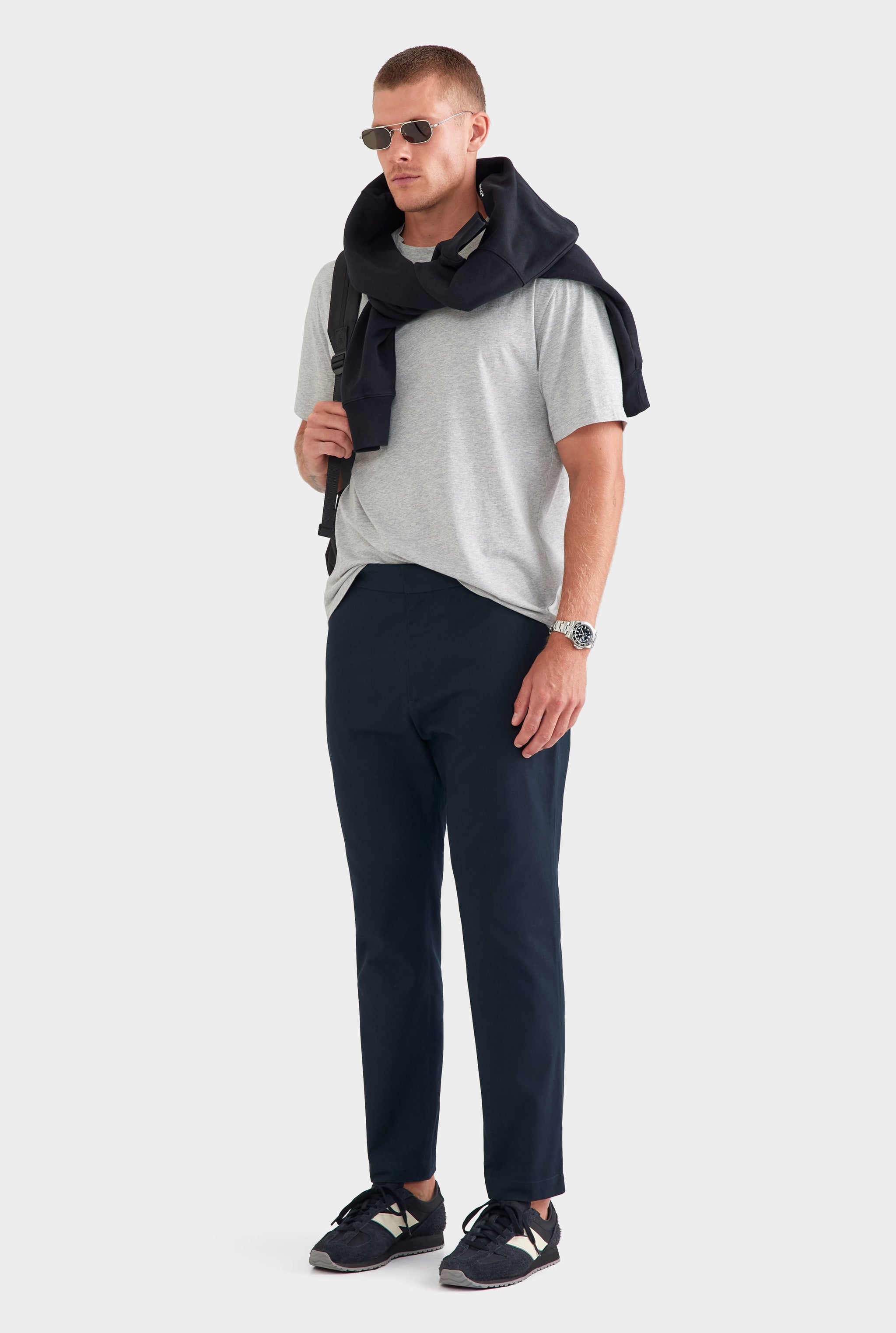 Classic Cotton Side Tab Trouser - Navy
