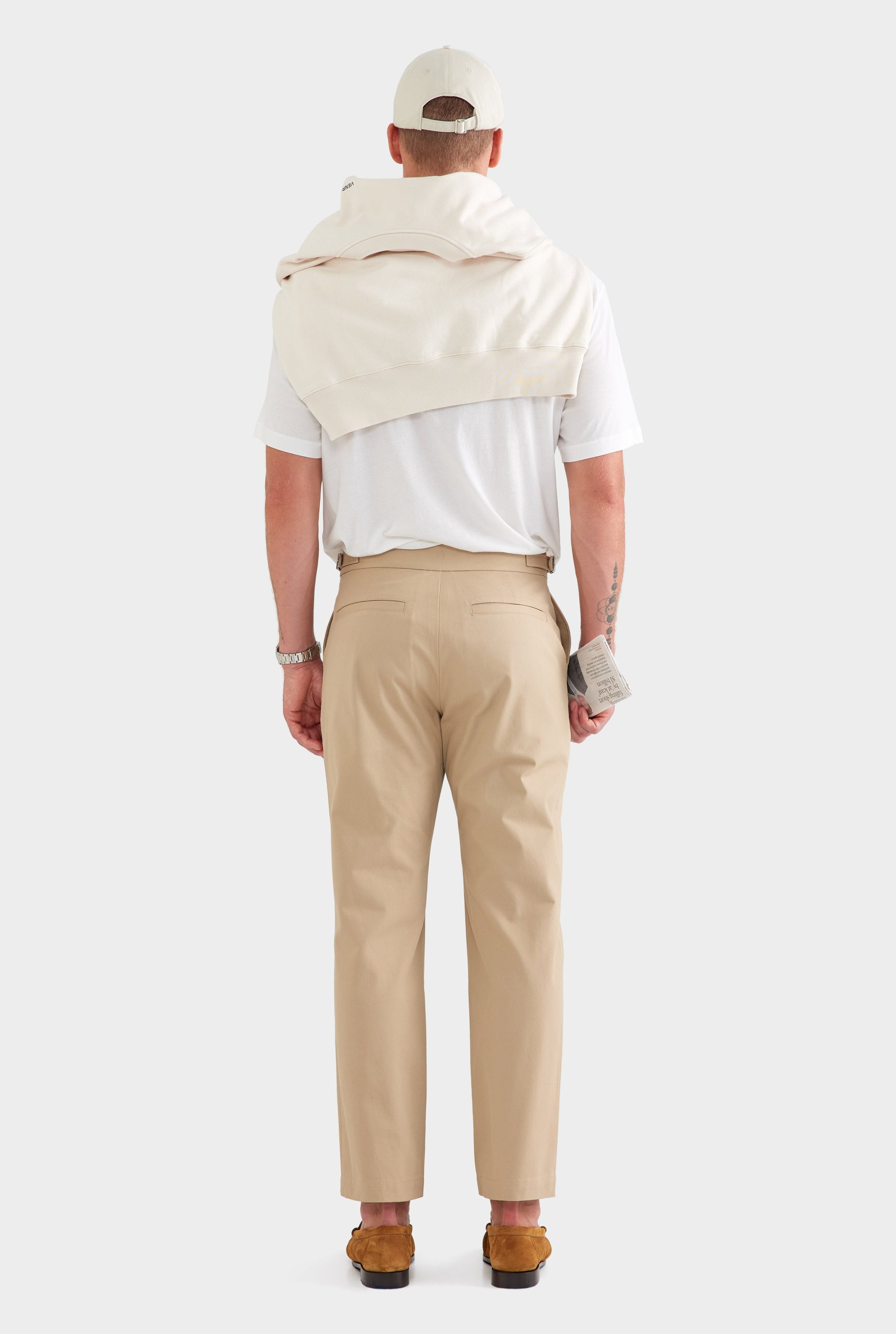Classic Cotton Side Tab Trouser - Pale Khaki
