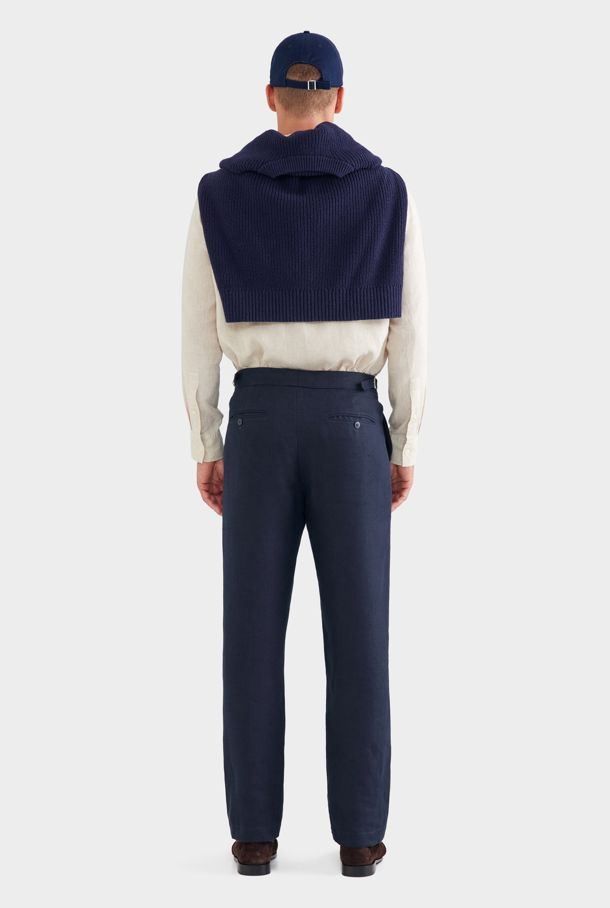 Tailored Linen Side Tab Trouser - Navy