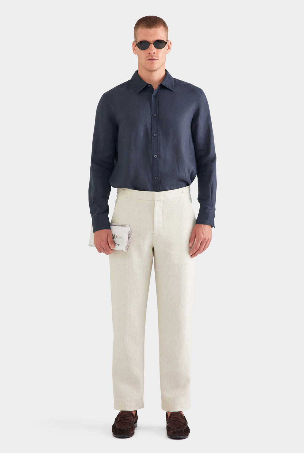 Tailored Linen Side Tab Trouser - Sand