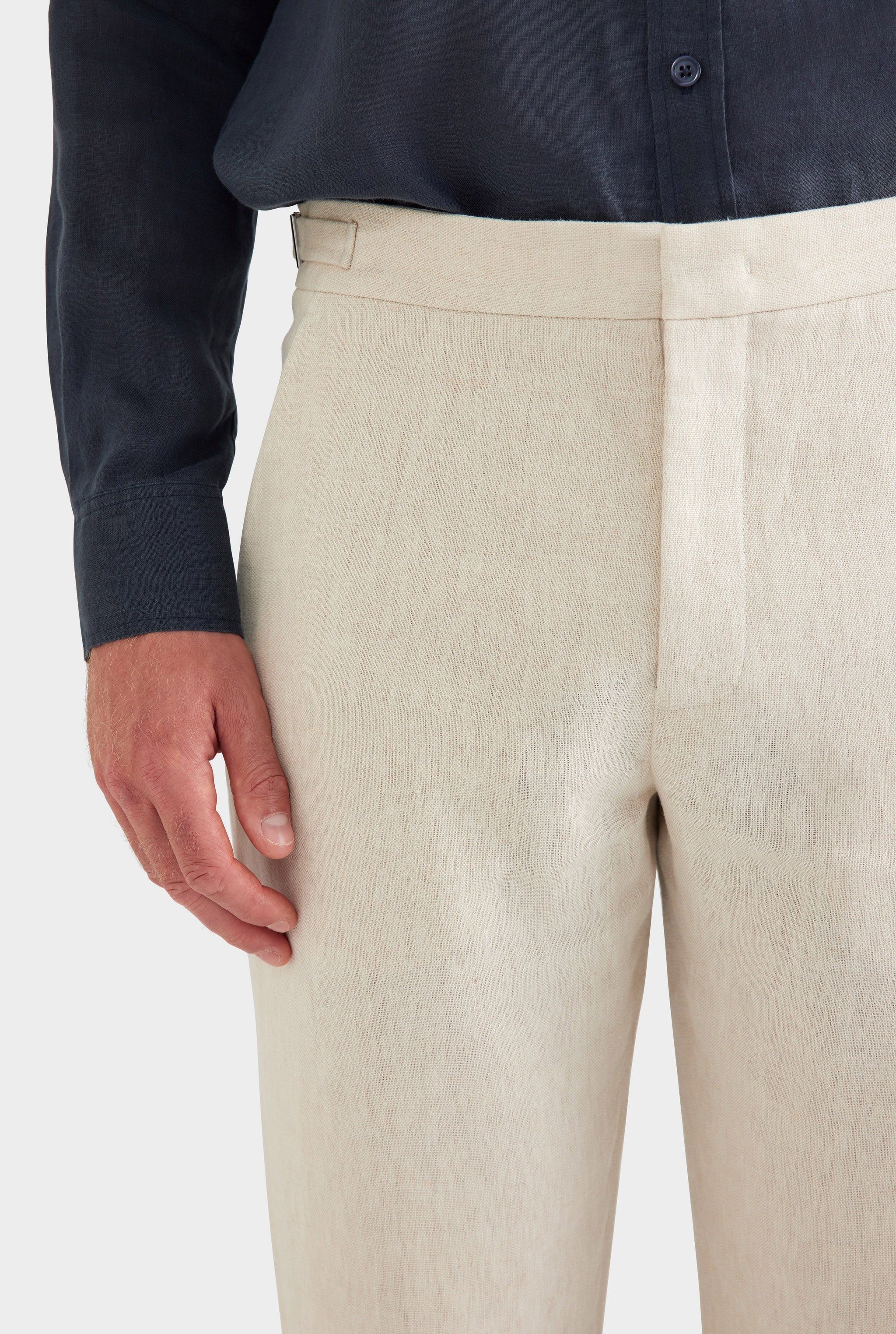 Tailored Linen Side Tab Trouser - Sand