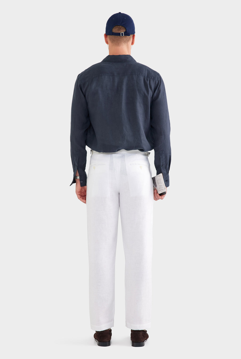 Tailored Linen Side Tab Trouser - White