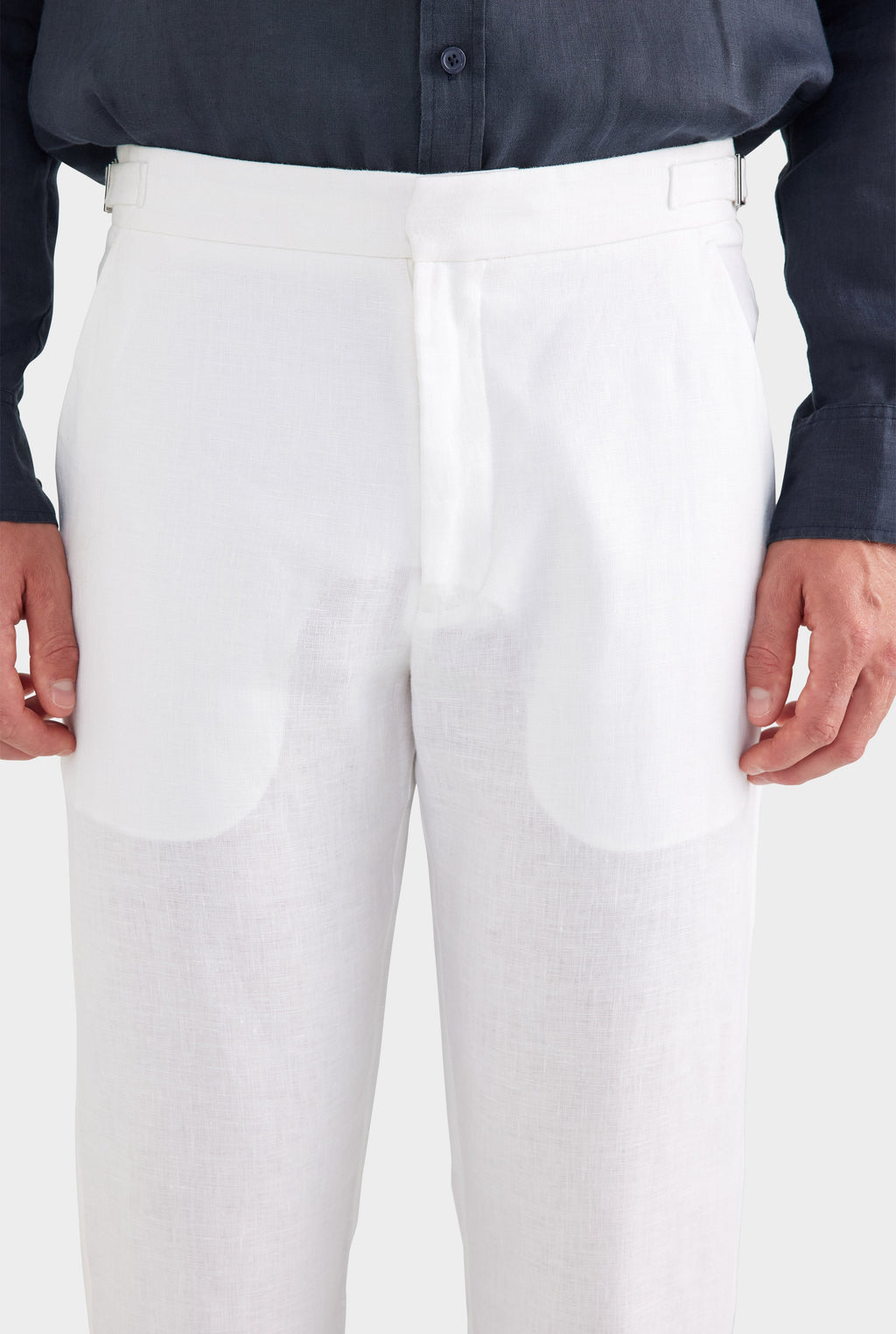 Tailored Linen Side Tab Trouser - White