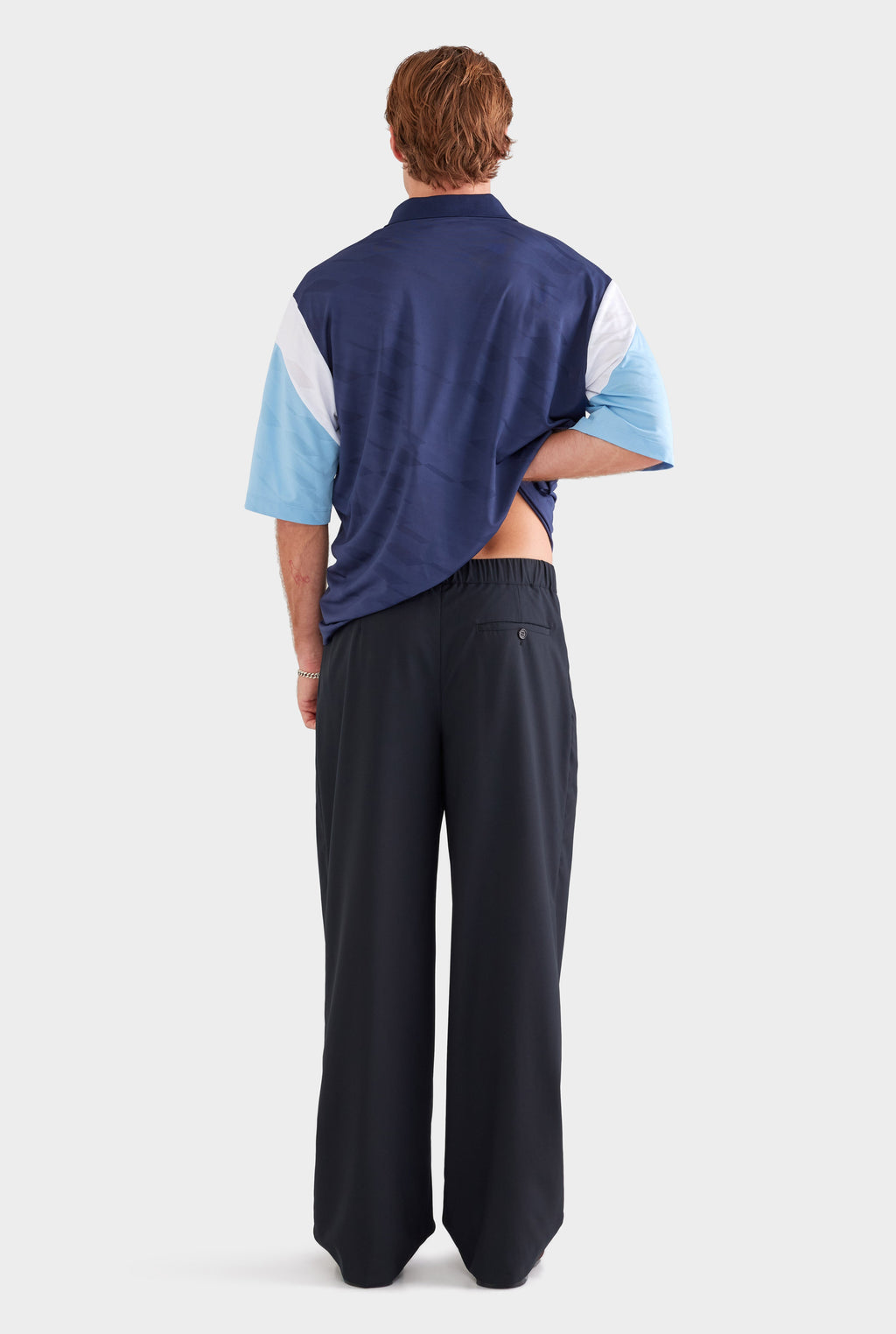 Elasticated Wool Pleat Pant - Black