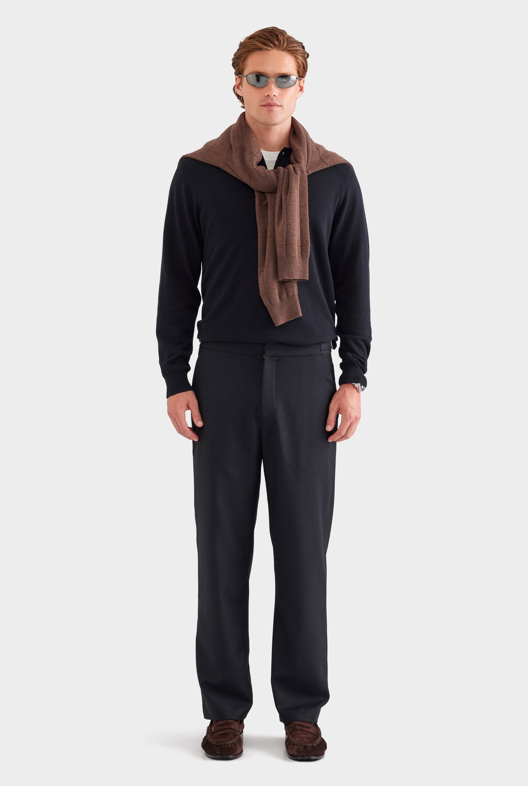 Tailored Wool Side Tab Trouser - Black