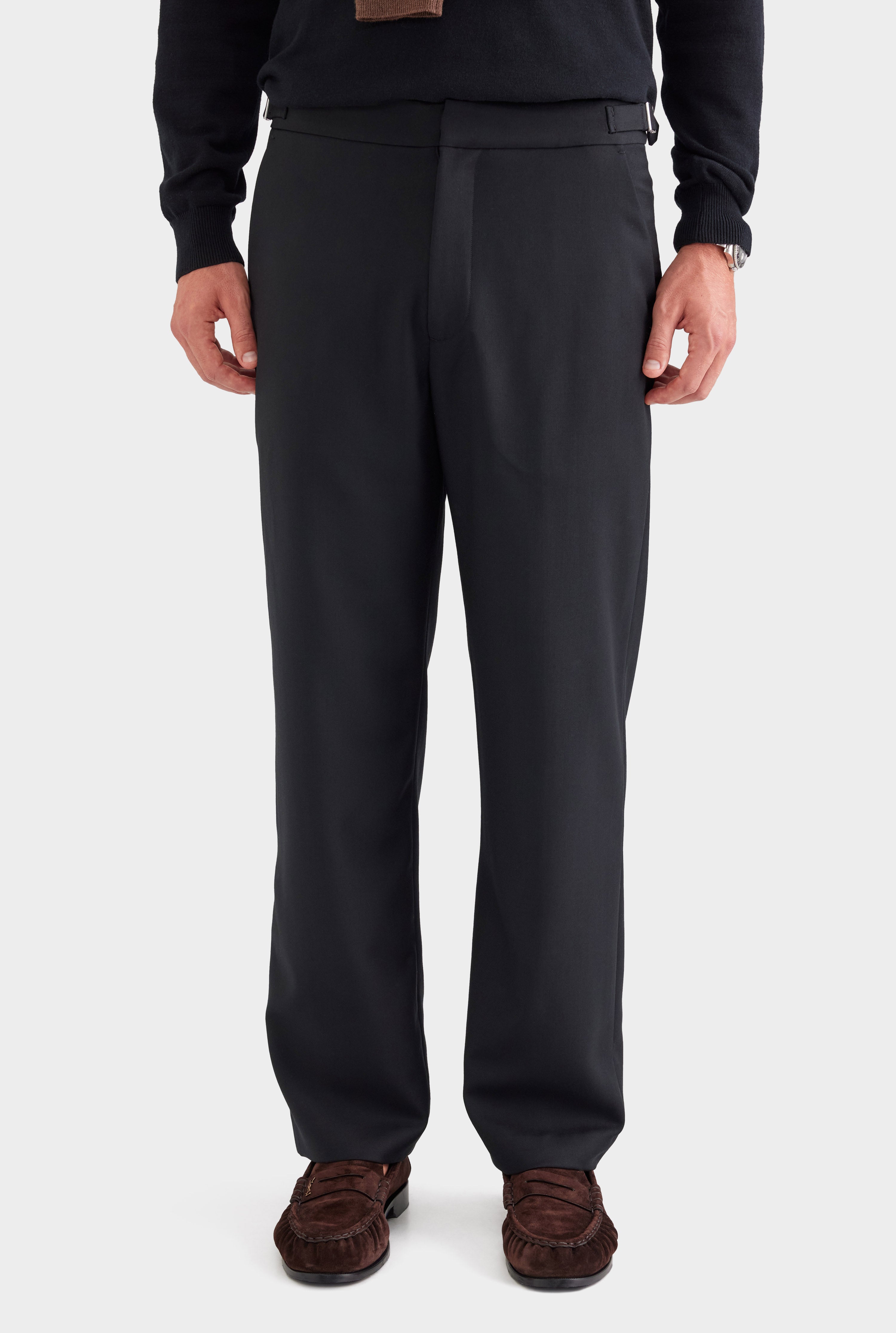Tailored Wool Side Tab Trouser - Black
