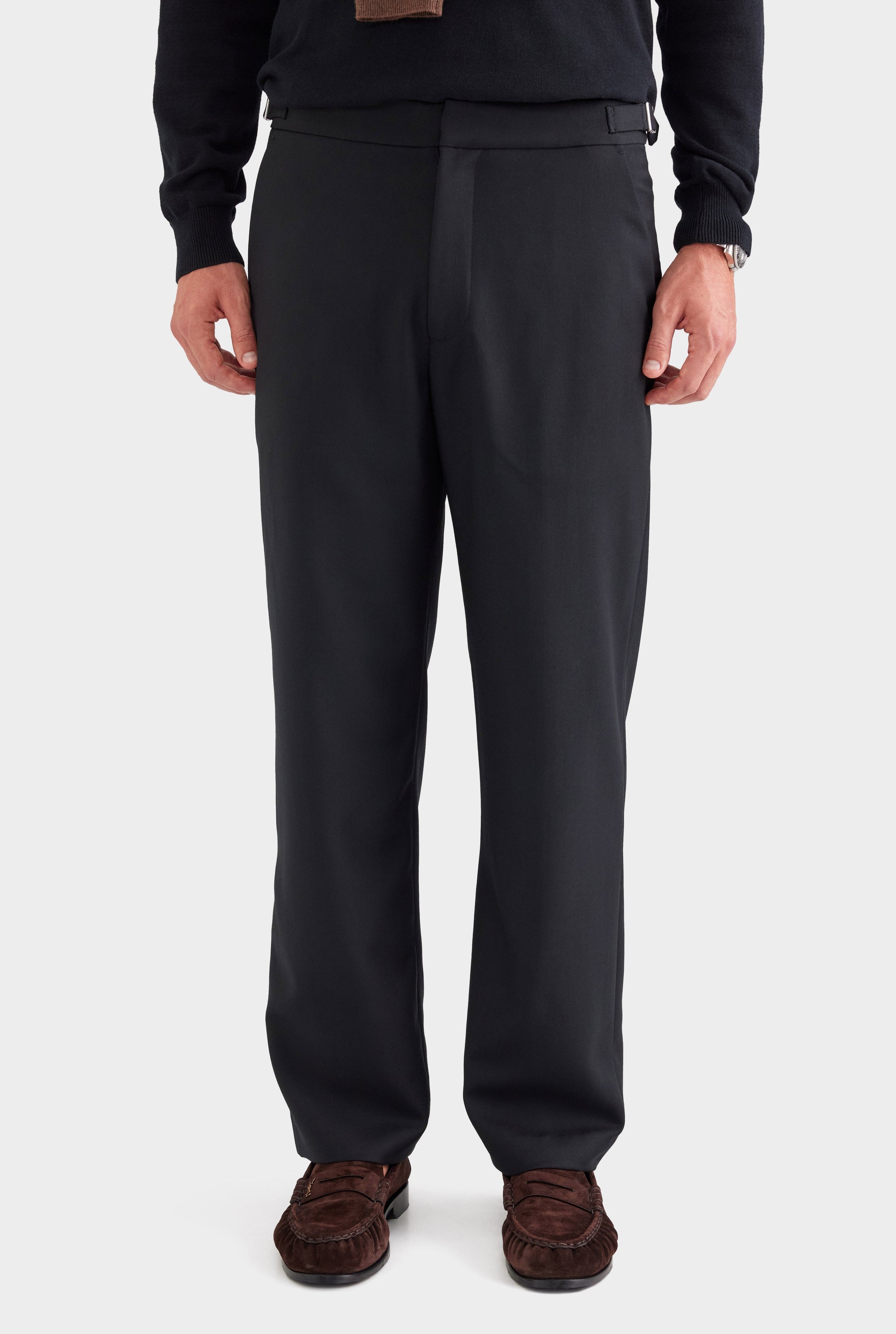 Tailored Wool Side Tab Trouser - Black