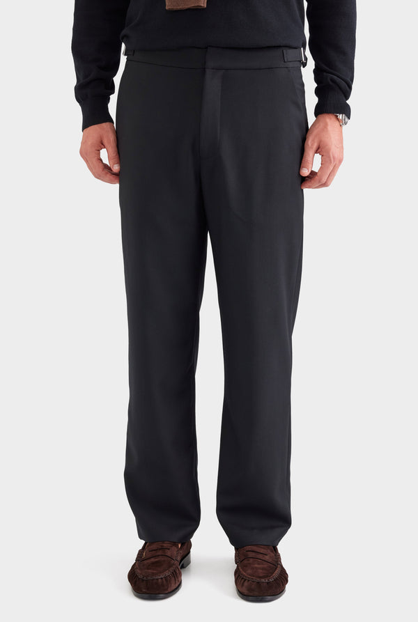 Tailored Wool Side Tab Trouser - Black