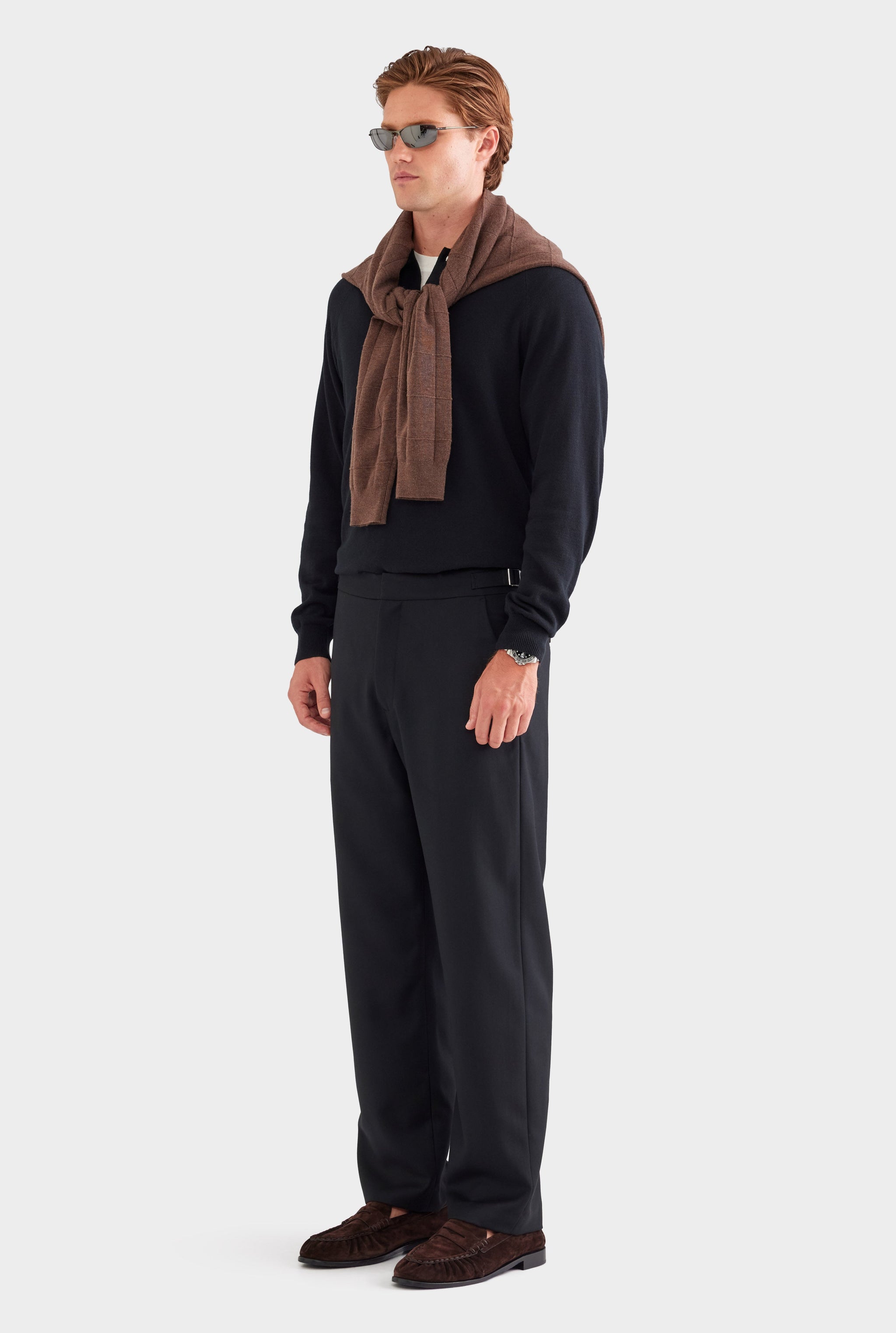 Tailored Wool Side Tab Trouser - Black