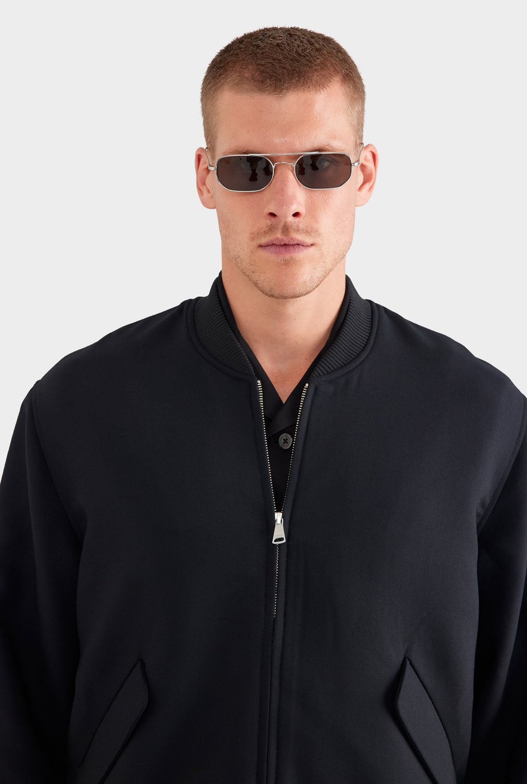 Relaxed Wool Bomber Jacket - Black