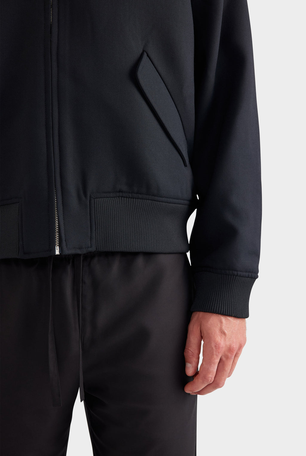 Relaxed Wool Bomber Jacket - Black