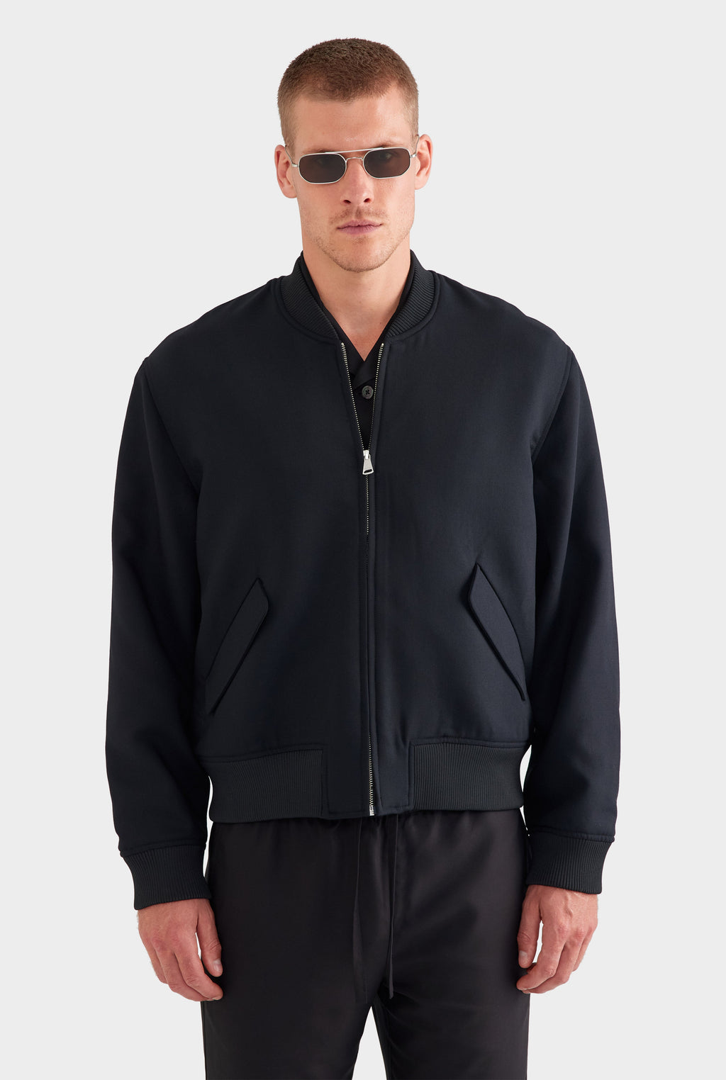 Relaxed Wool Bomber Jacket - Black