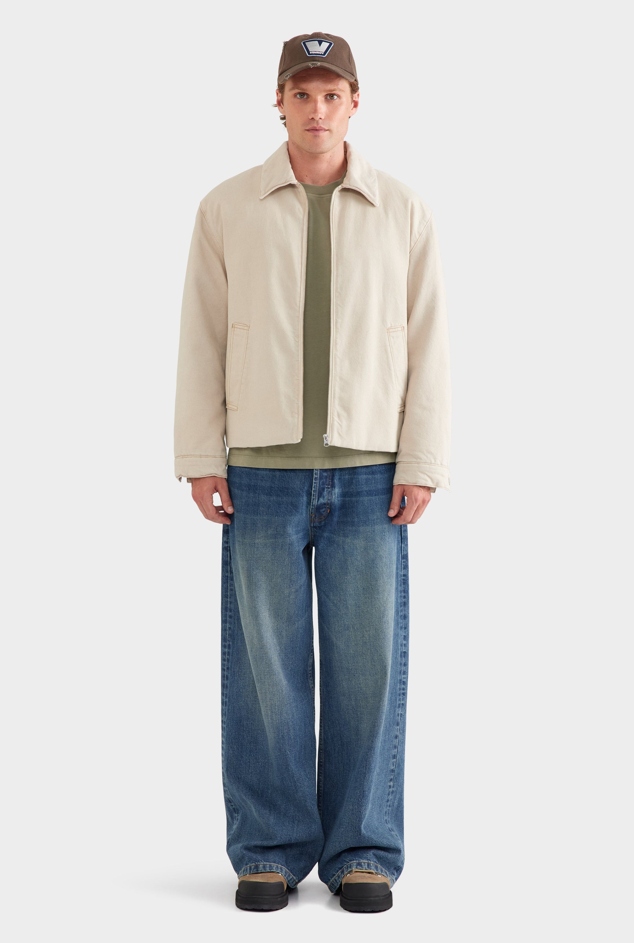 Pigment Dyed Denim Wadded Jacket - Washed Stone