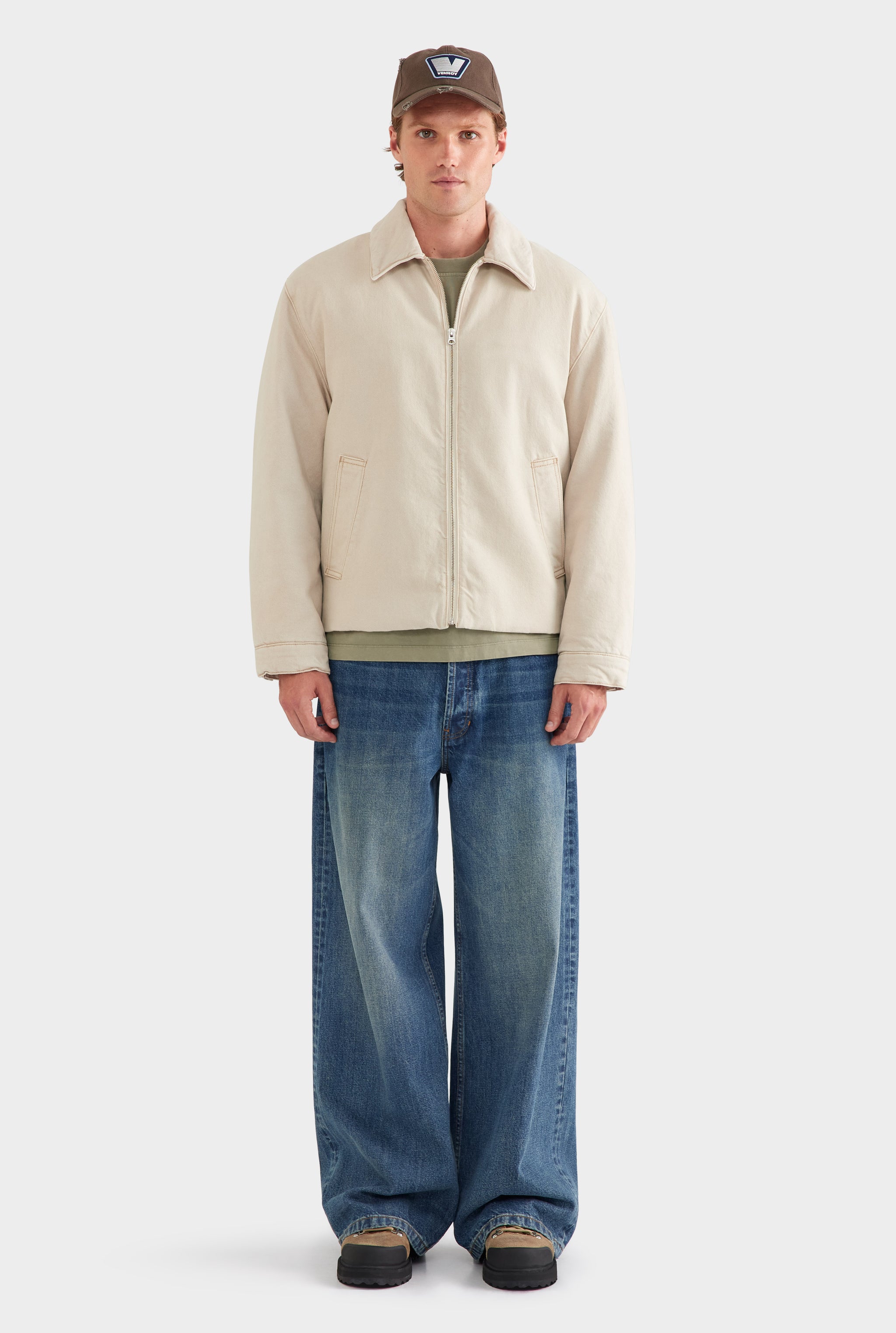 Pigment Dyed Denim Wadded Jacket - Washed Stone