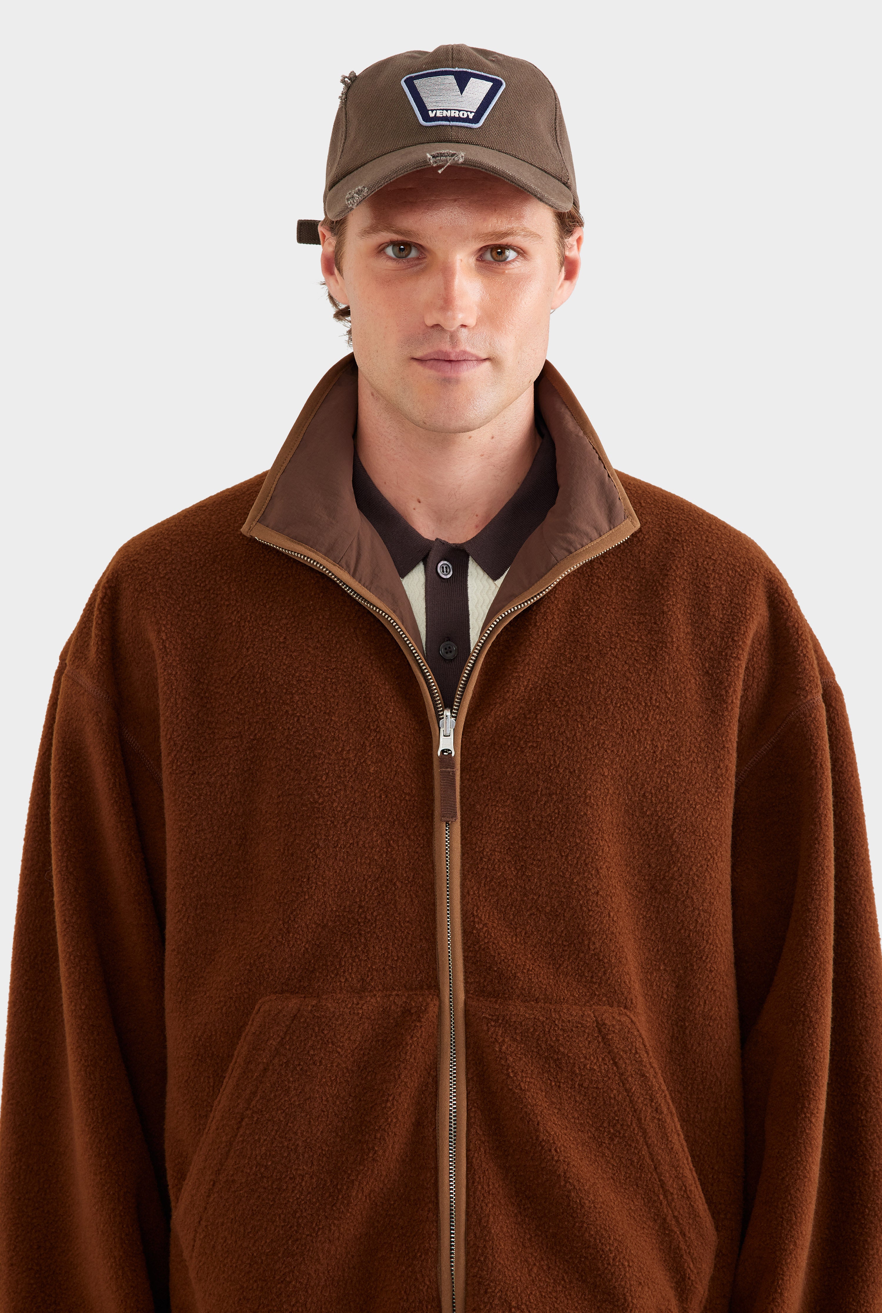 Mens Reversible Fleece Zip Through Jacket Brown | Venroy – VENROY US