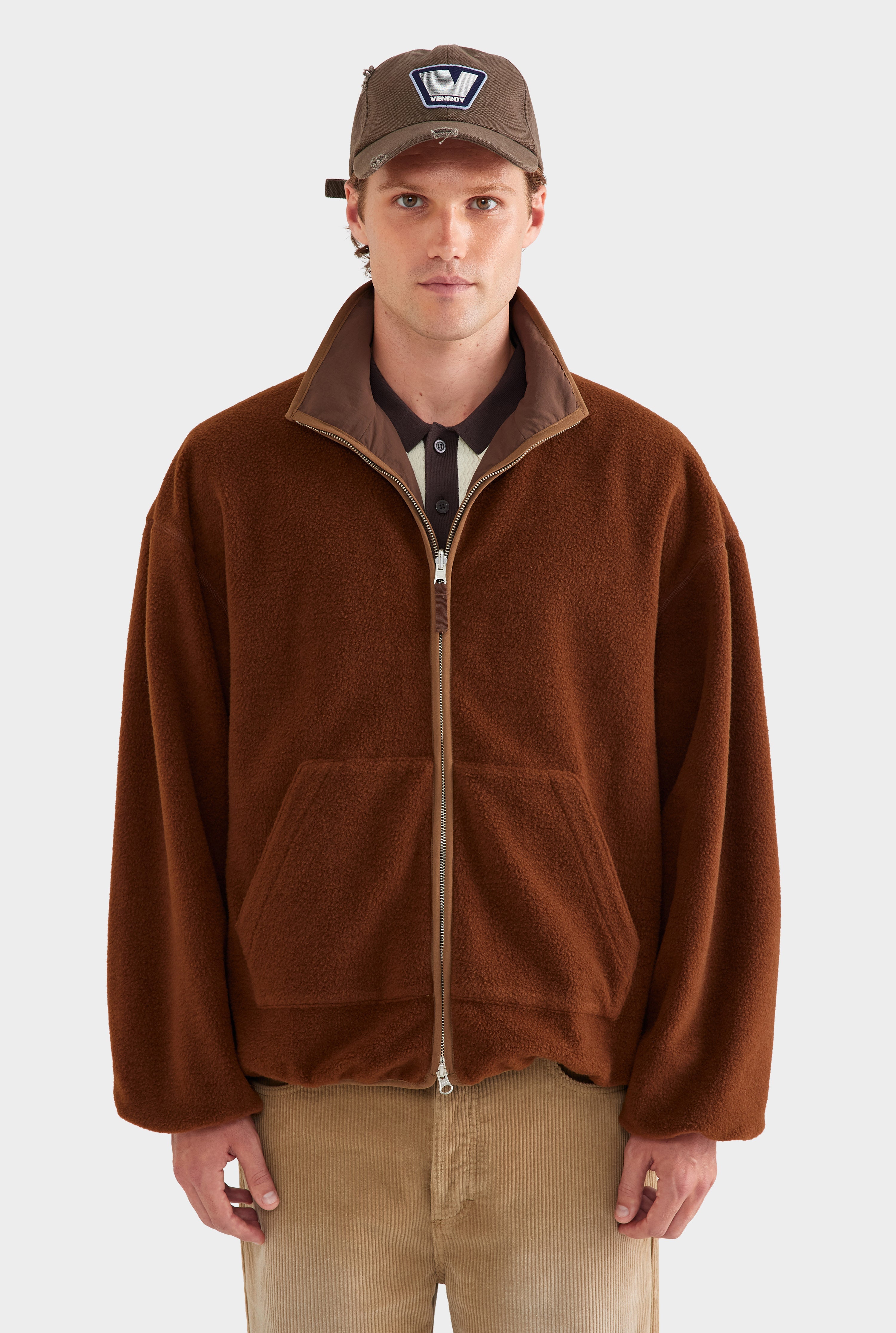 Reversible Fleece Zip Through Jacket - Brown