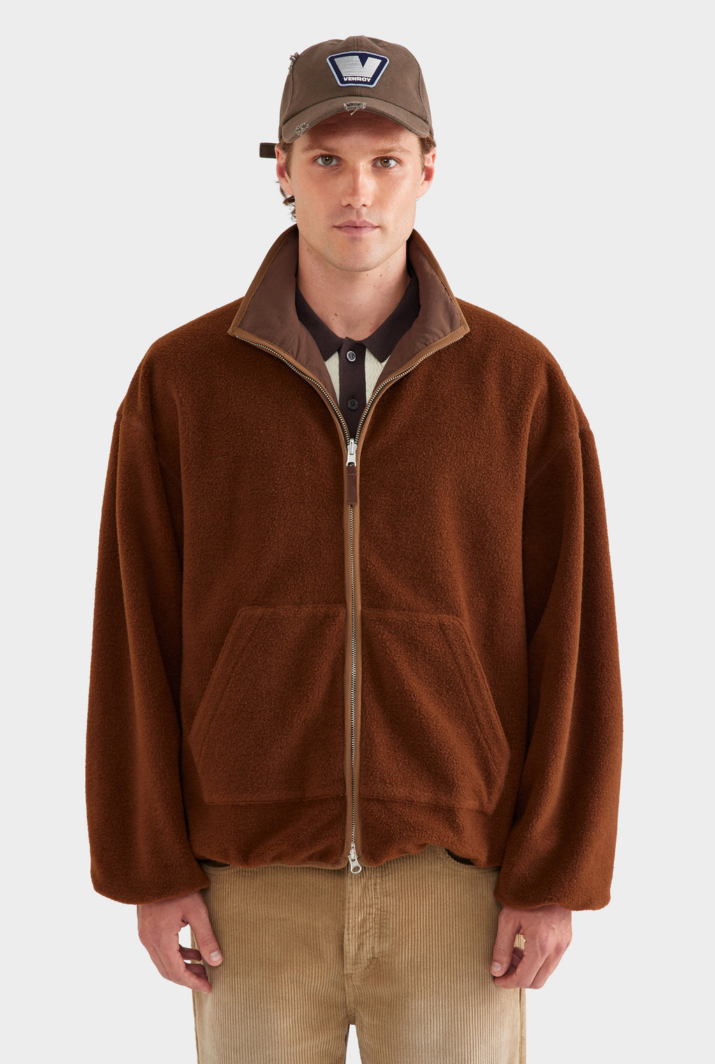 Reversible Fleece Zip Through Jacket - Brown