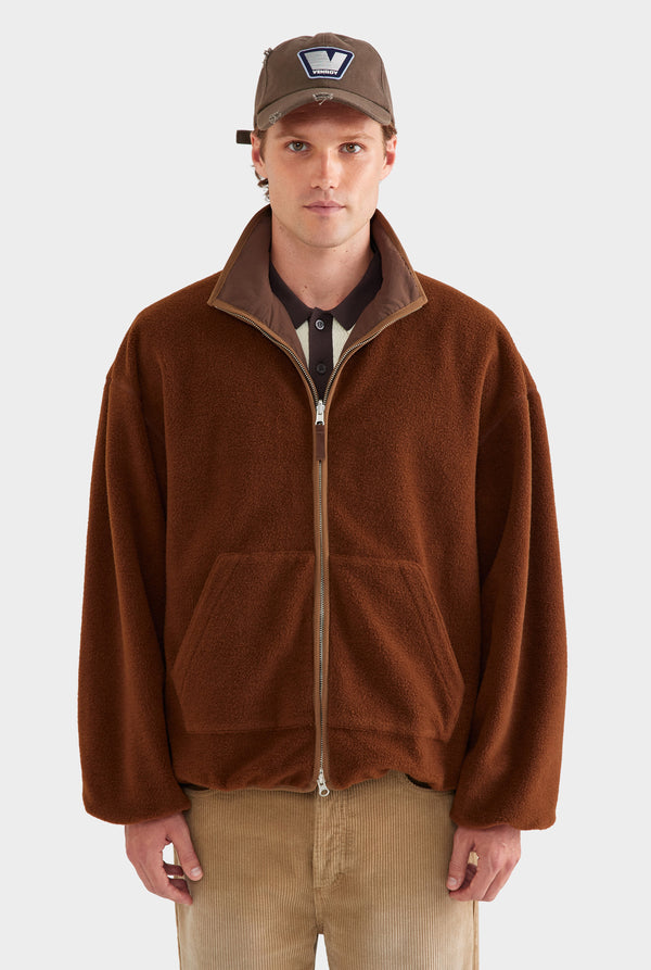 Reversible Fleece Zip Through Jacket - Brown