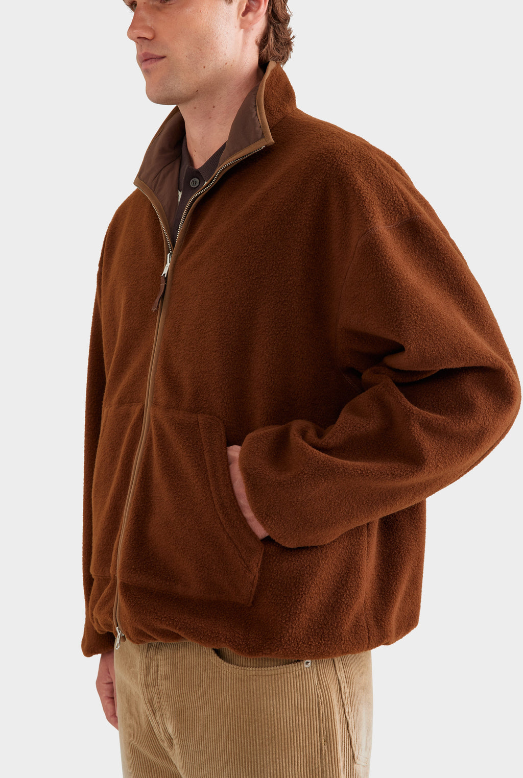 Reversible Fleece Zip Through Jacket - Brown