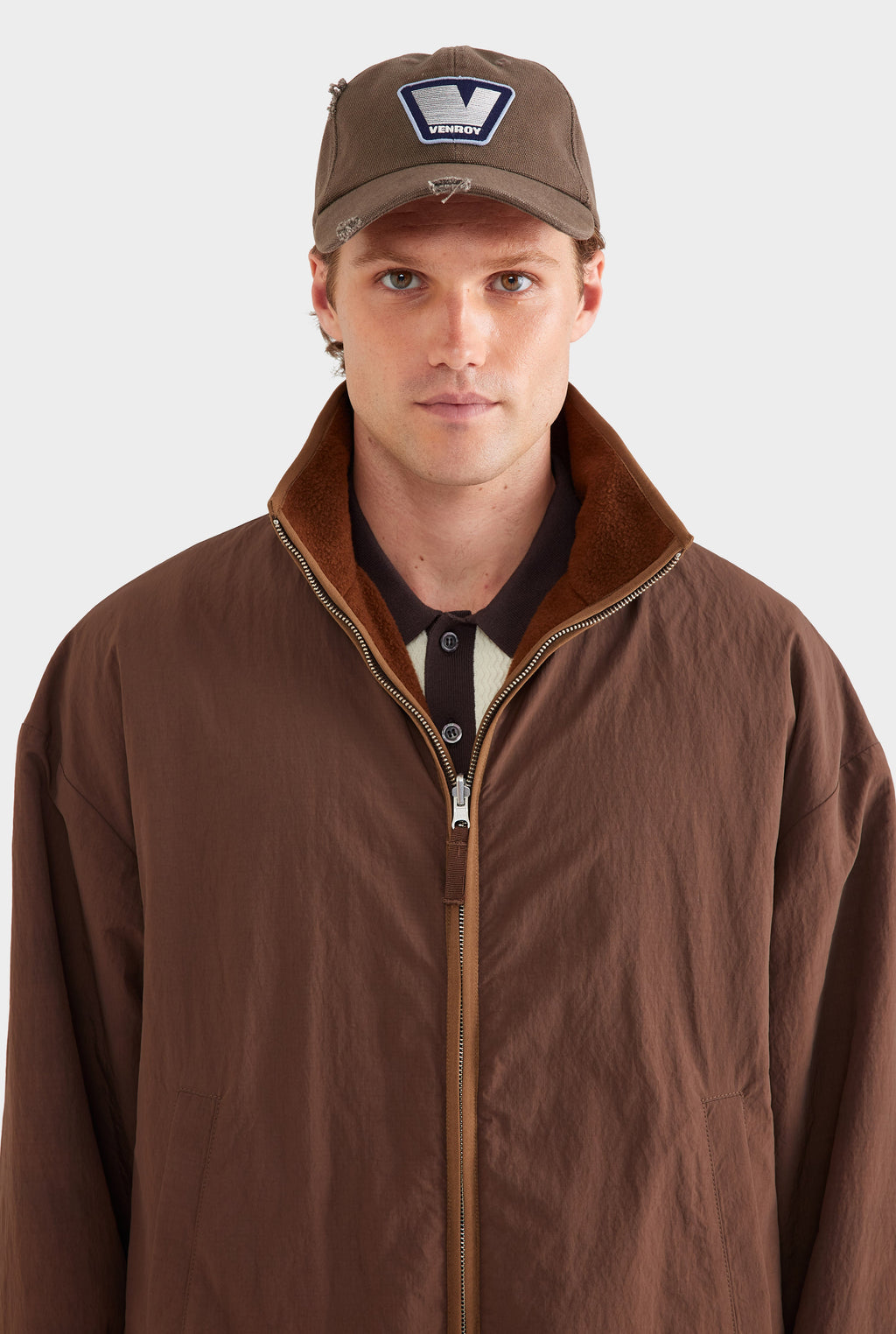 Reversible Fleece Zip Through Jacket - Brown