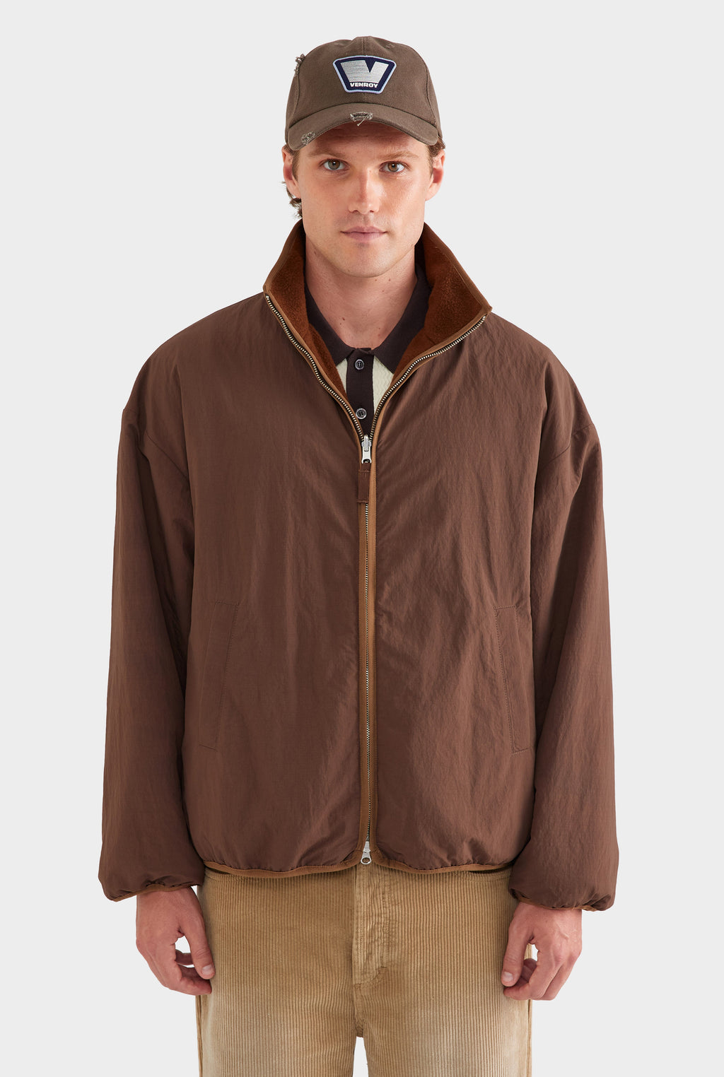 Reversible Fleece Zip Through Jacket - Brown