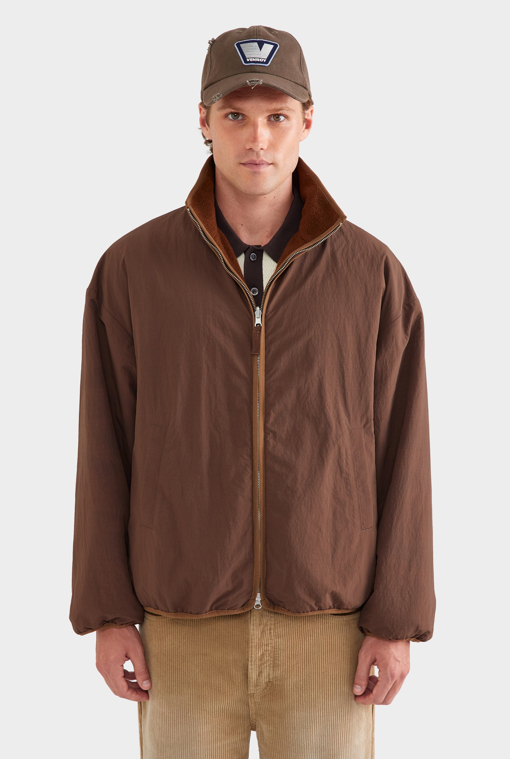 Reversible Fleece Zip Through Jacket - Brown