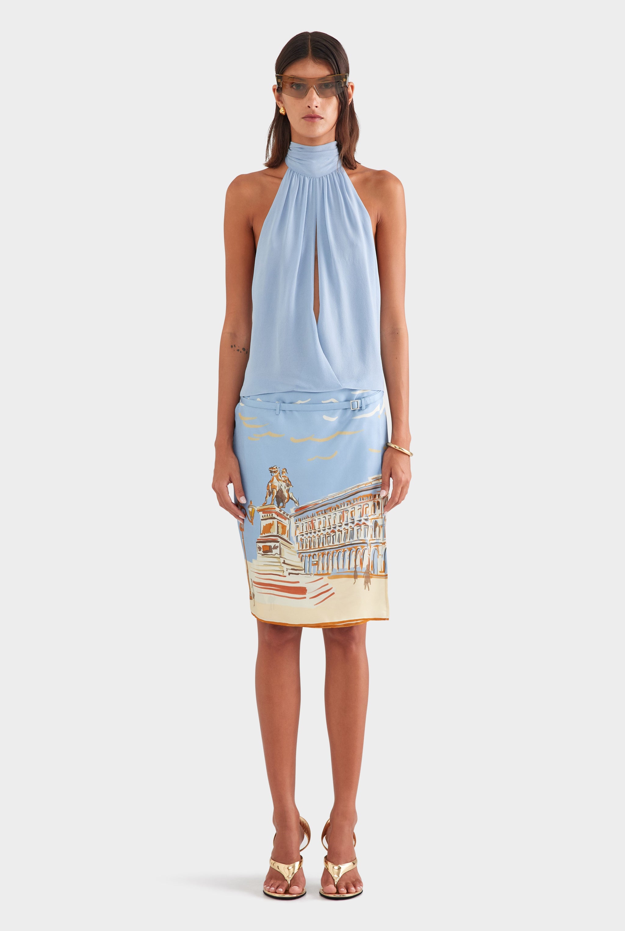 Silk Halter Top - Powder Blue