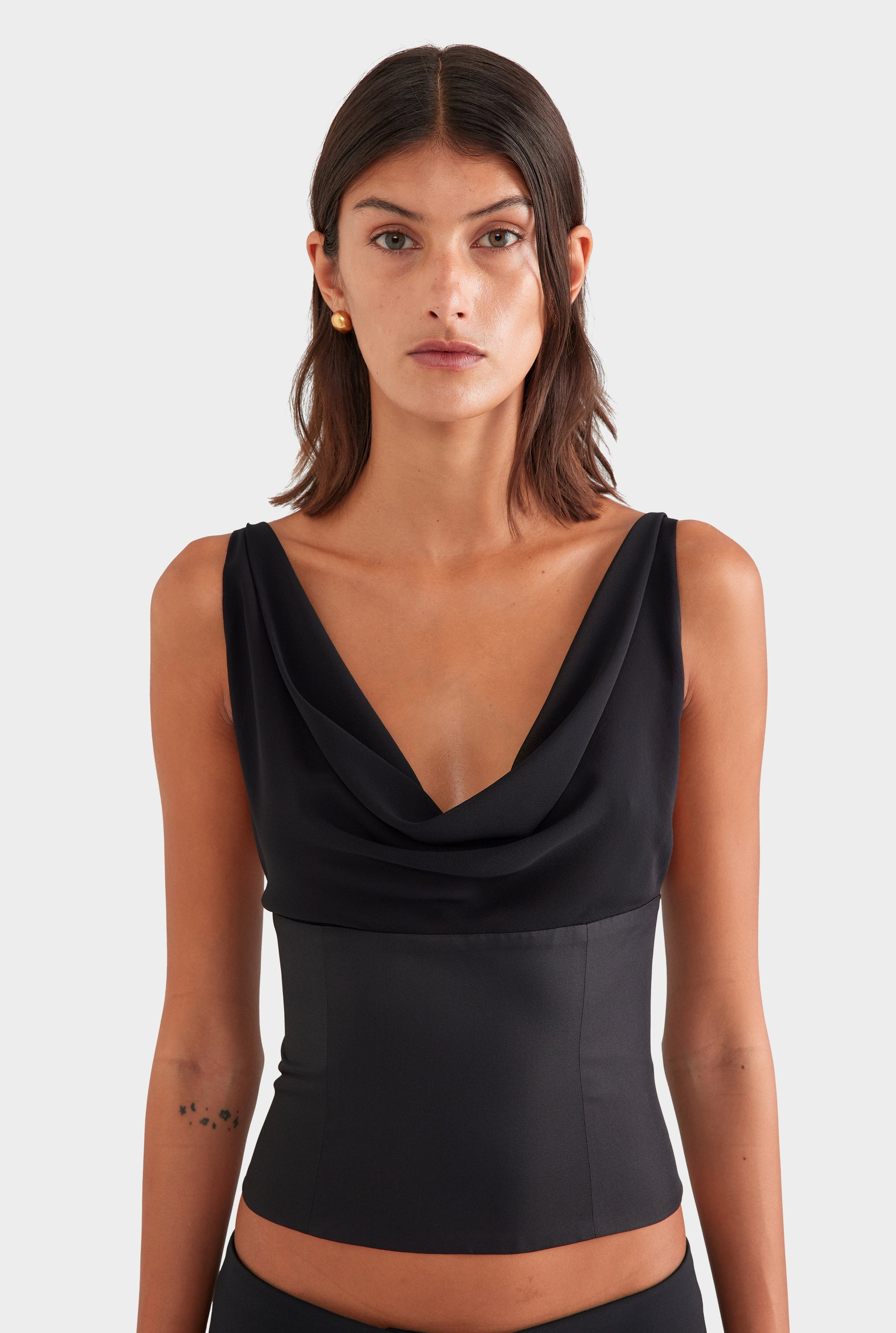 Silk Cowl Bustier - Black