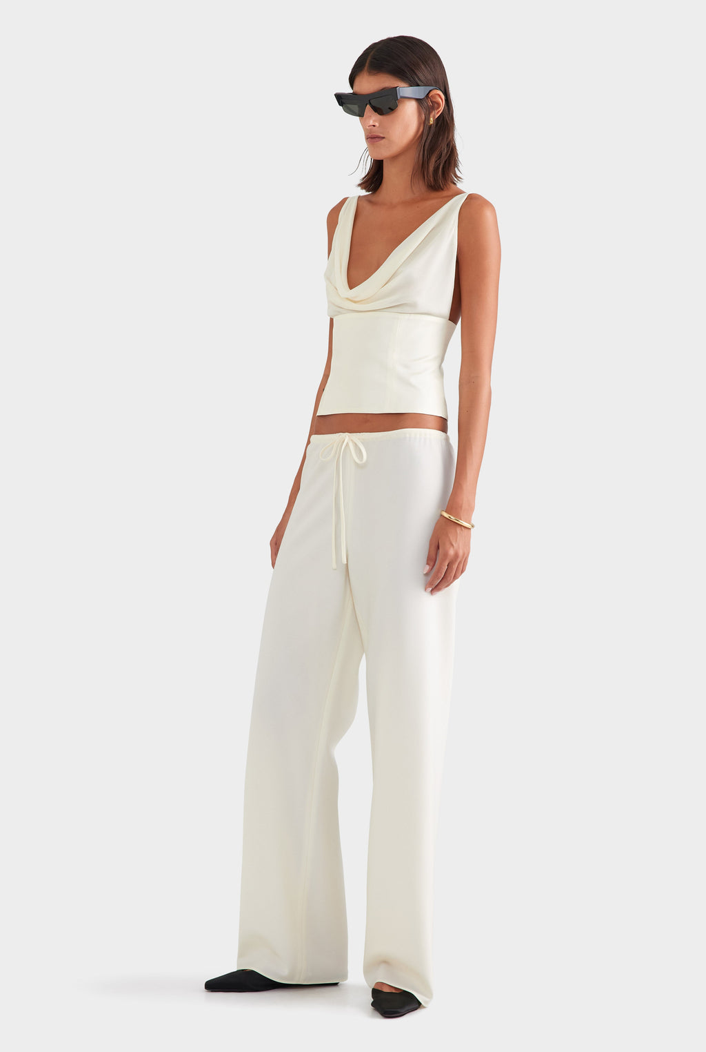Bias Wool Drawstring Pant - Off White