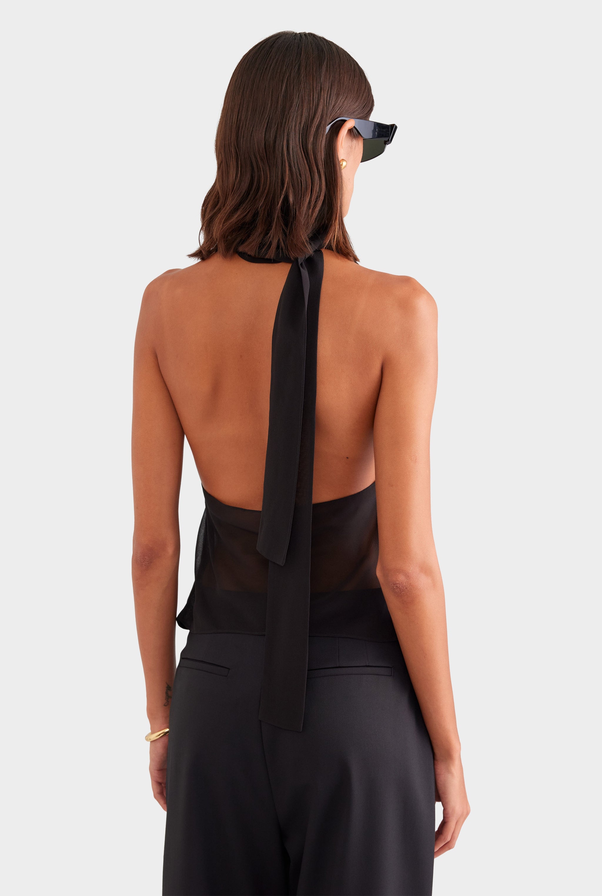 Silk Twist Plunge Top - Black