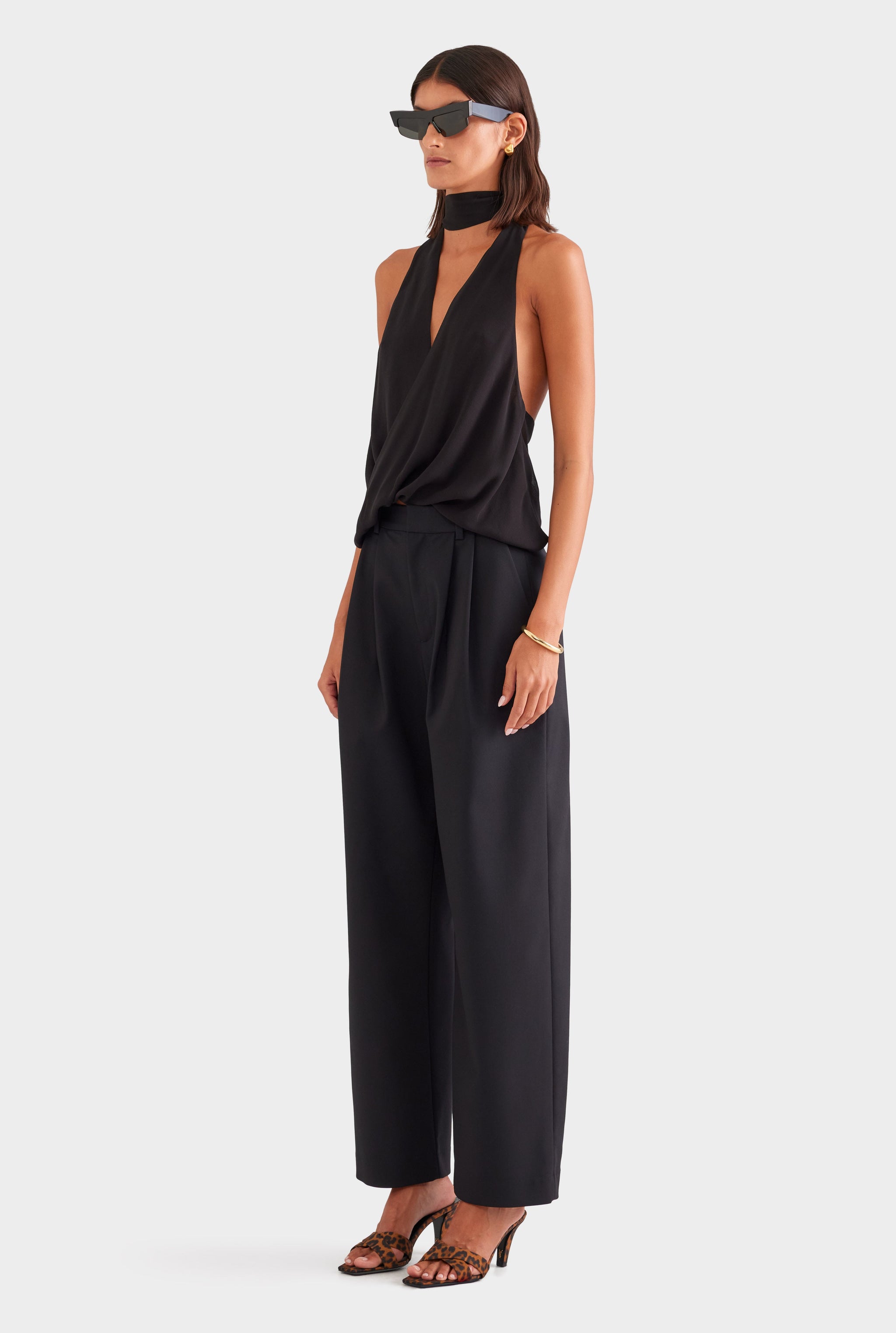 Silk Twist Plunge Top - Black
