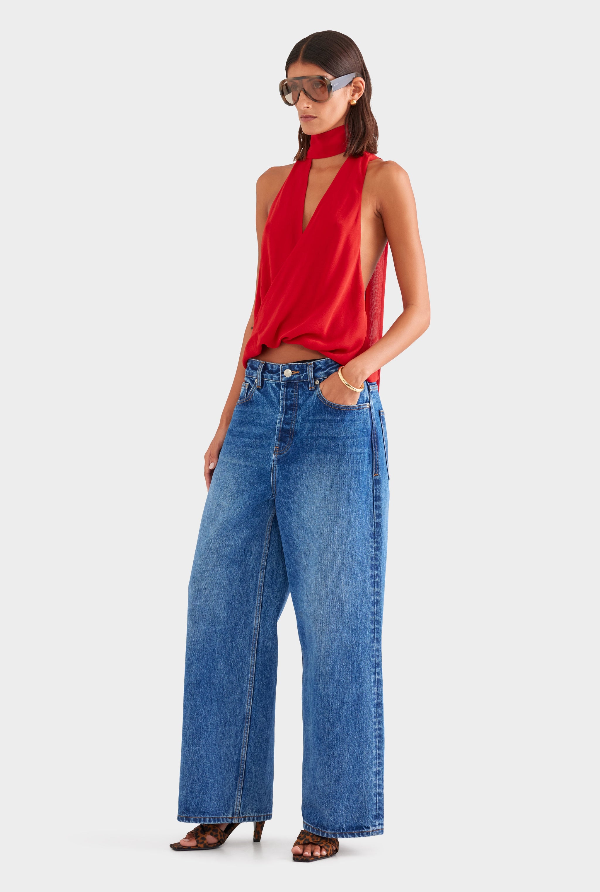 Silk Twist Plunge Top - Red