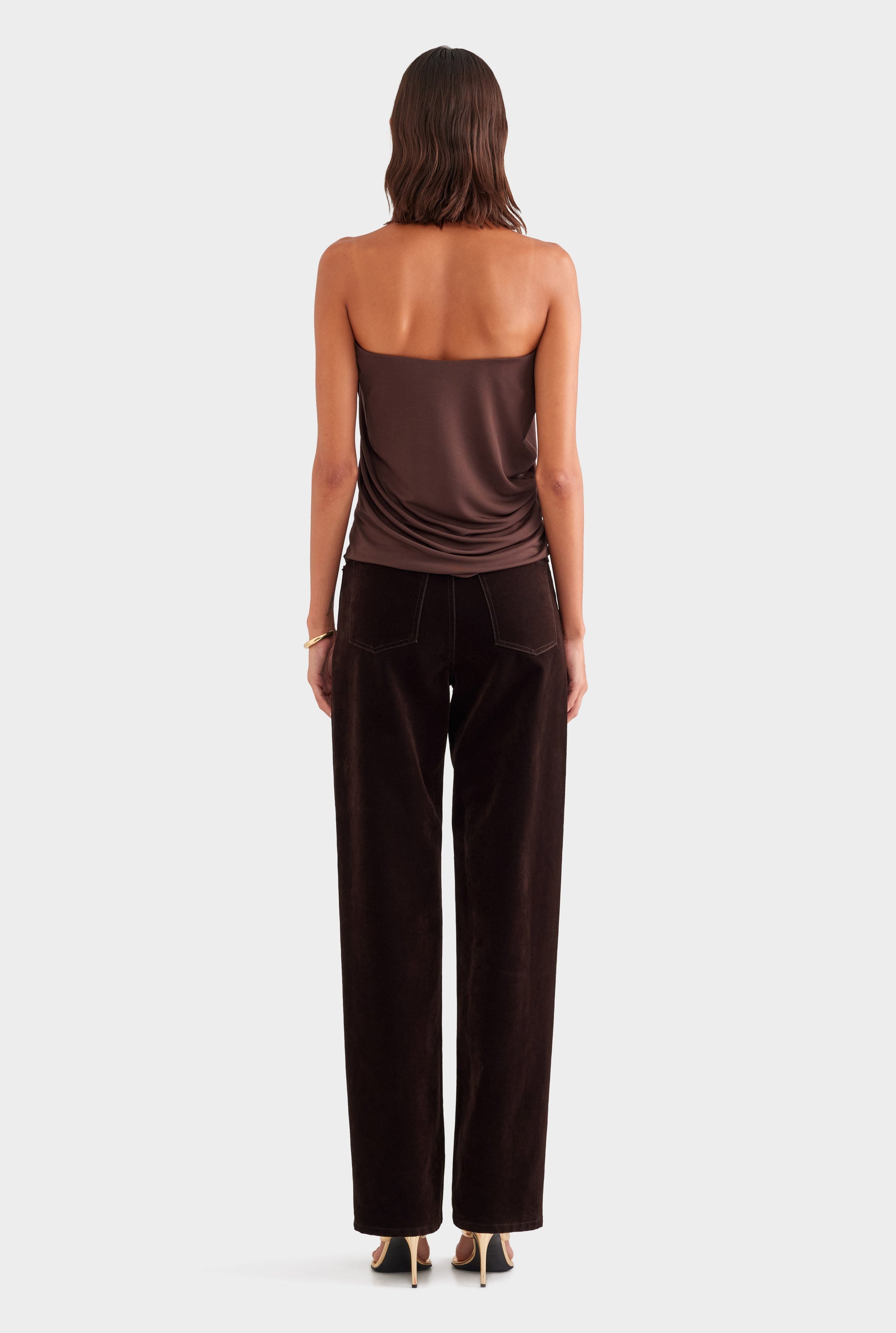 Side Cowl Strapless Bustier - Chocolate