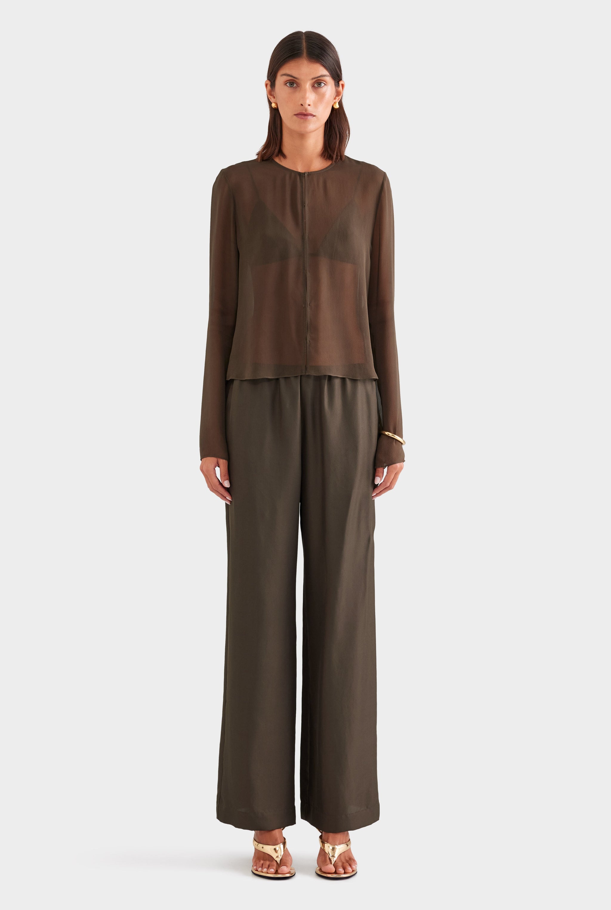 Silk Bralette Blouse - Dark Olive