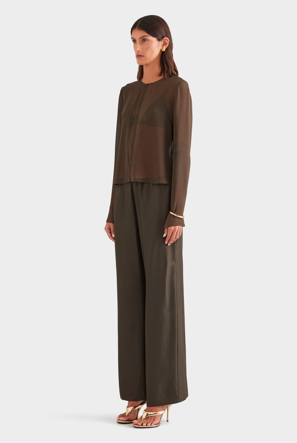 Silk Bralette Blouse - Dark Olive