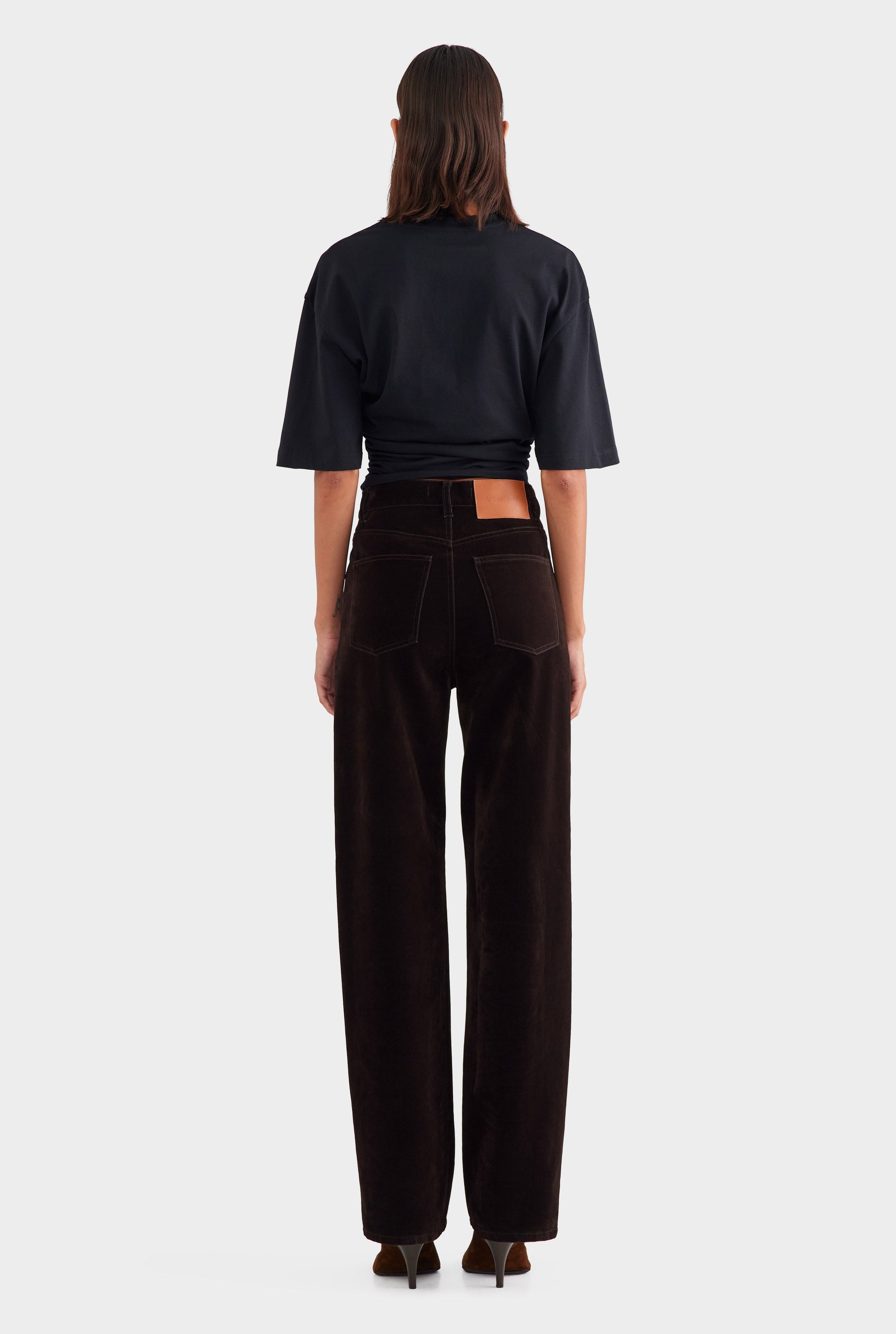 Flocked Cotton V Front Jean - Dark Chocolate
