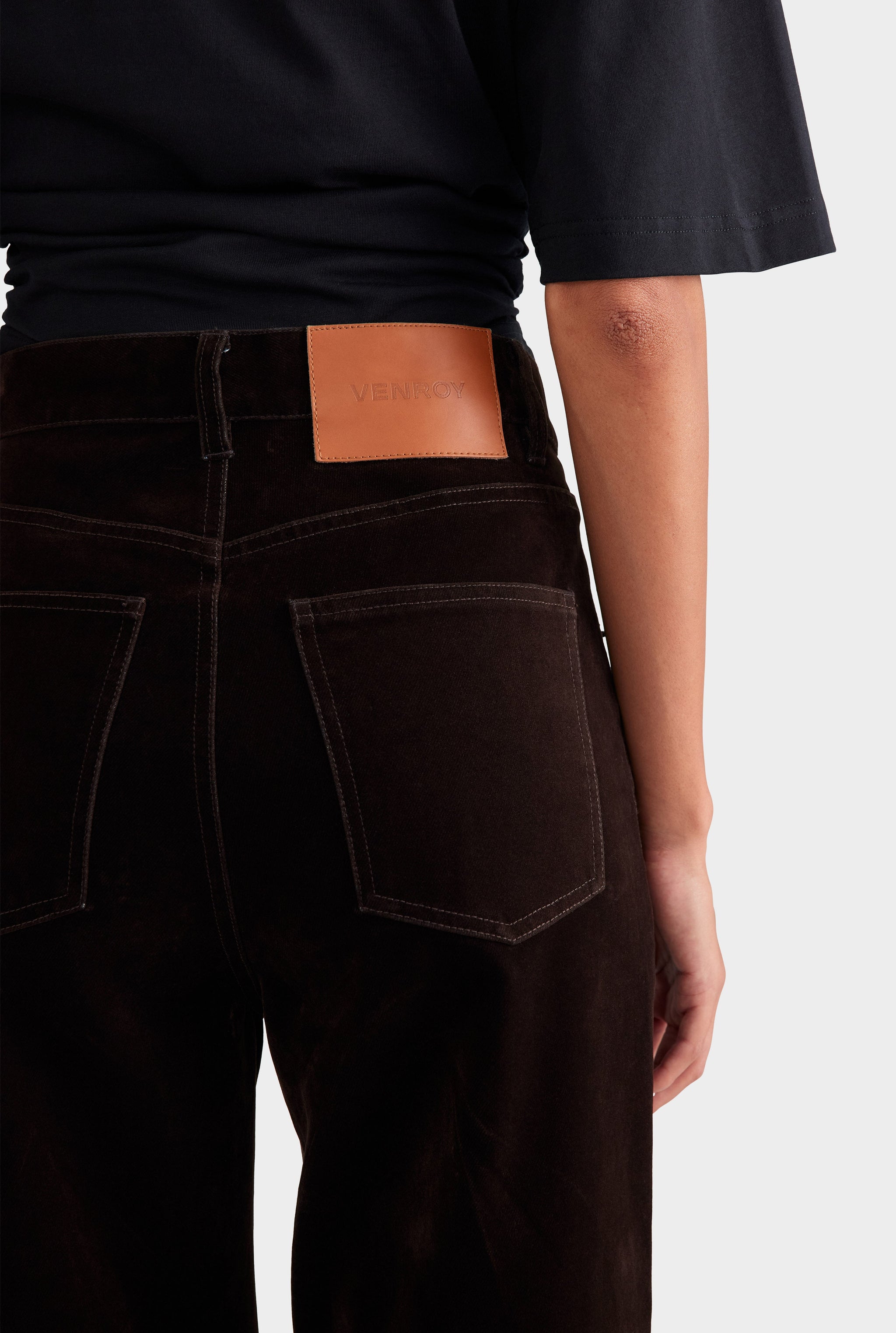 Flocked Cotton V Front Jean - Dark Chocolate