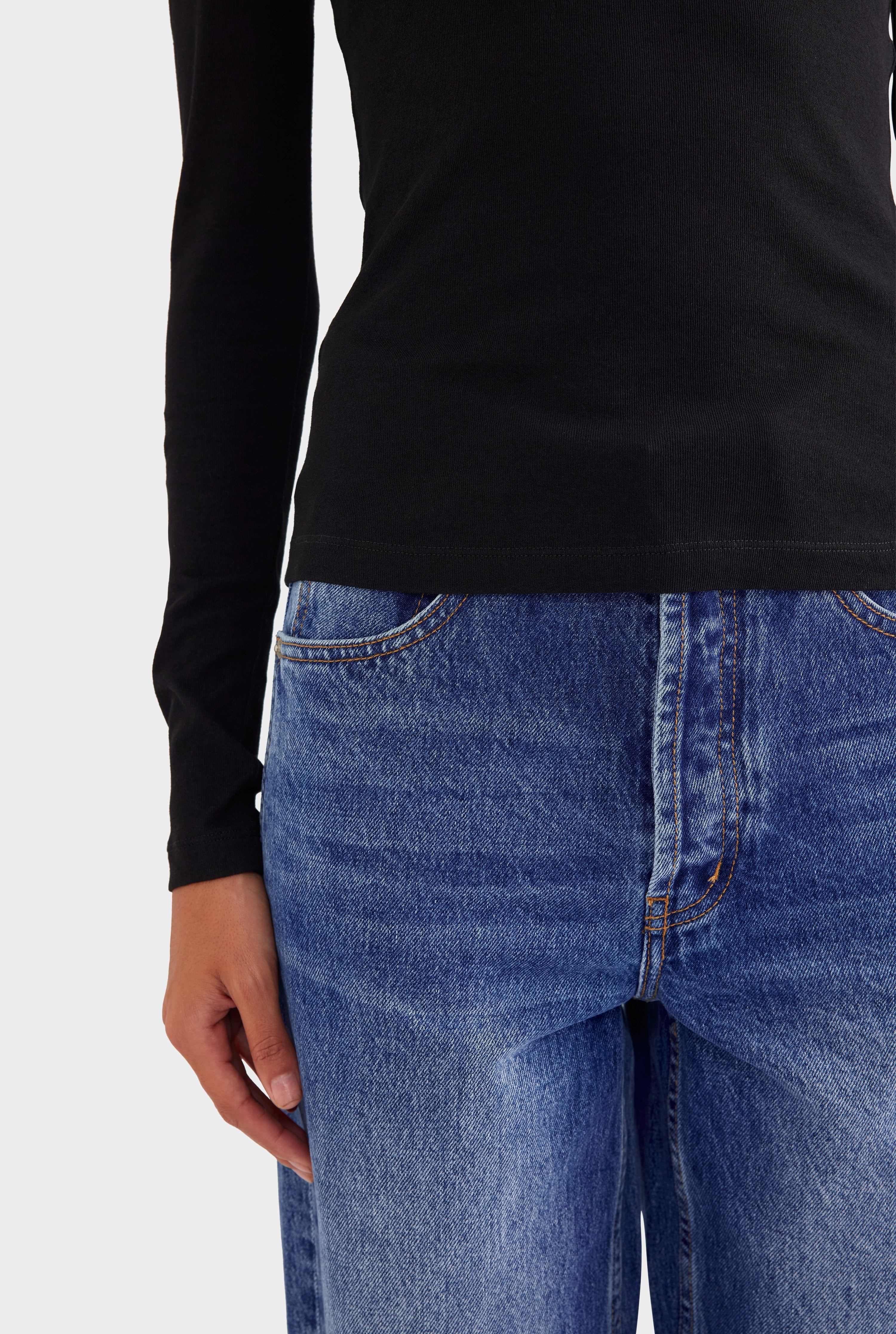 Cotton Rib Long Sleeve Tee - Black