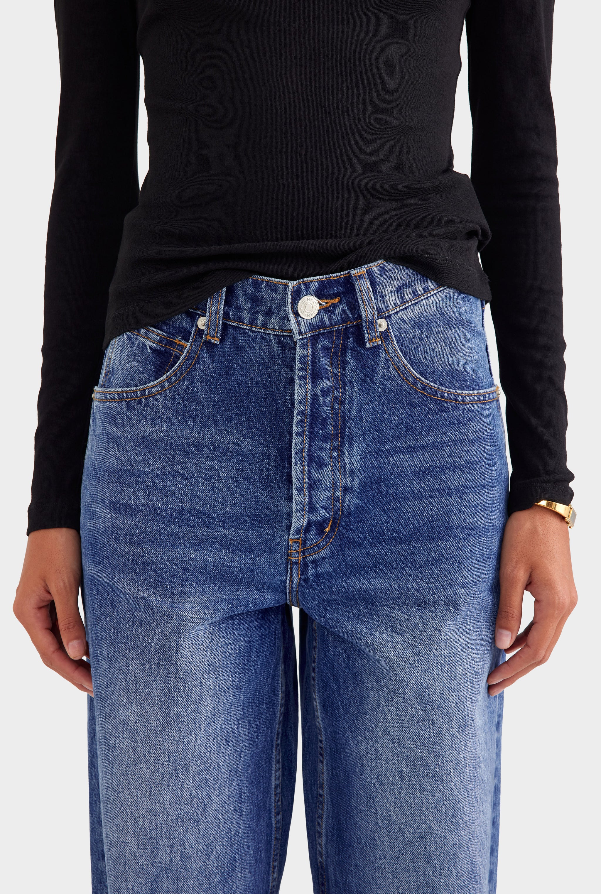 V Front Denim Jean - Mid Indigo