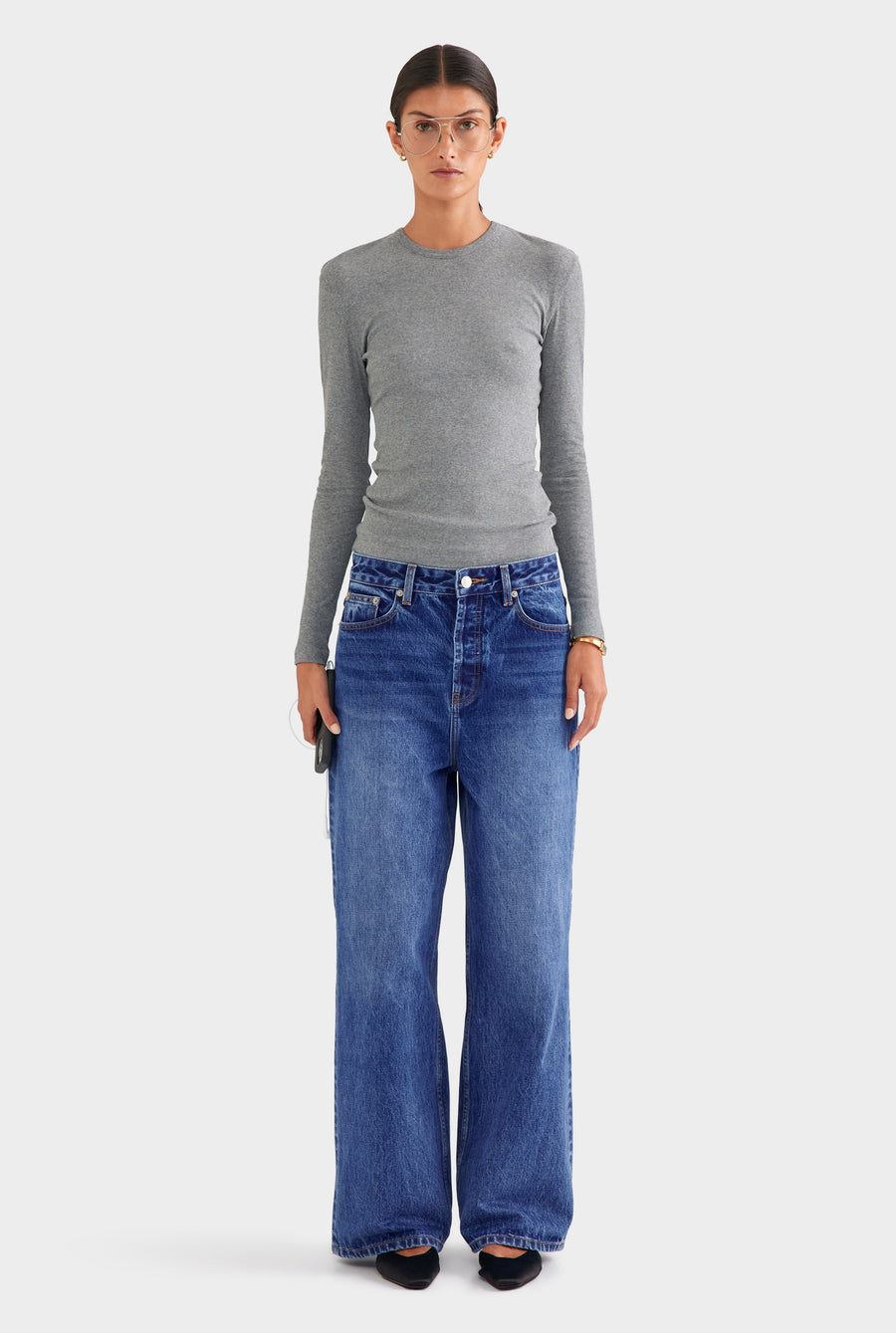 Cotton Rib Long Sleeve Tee - Grey Marl