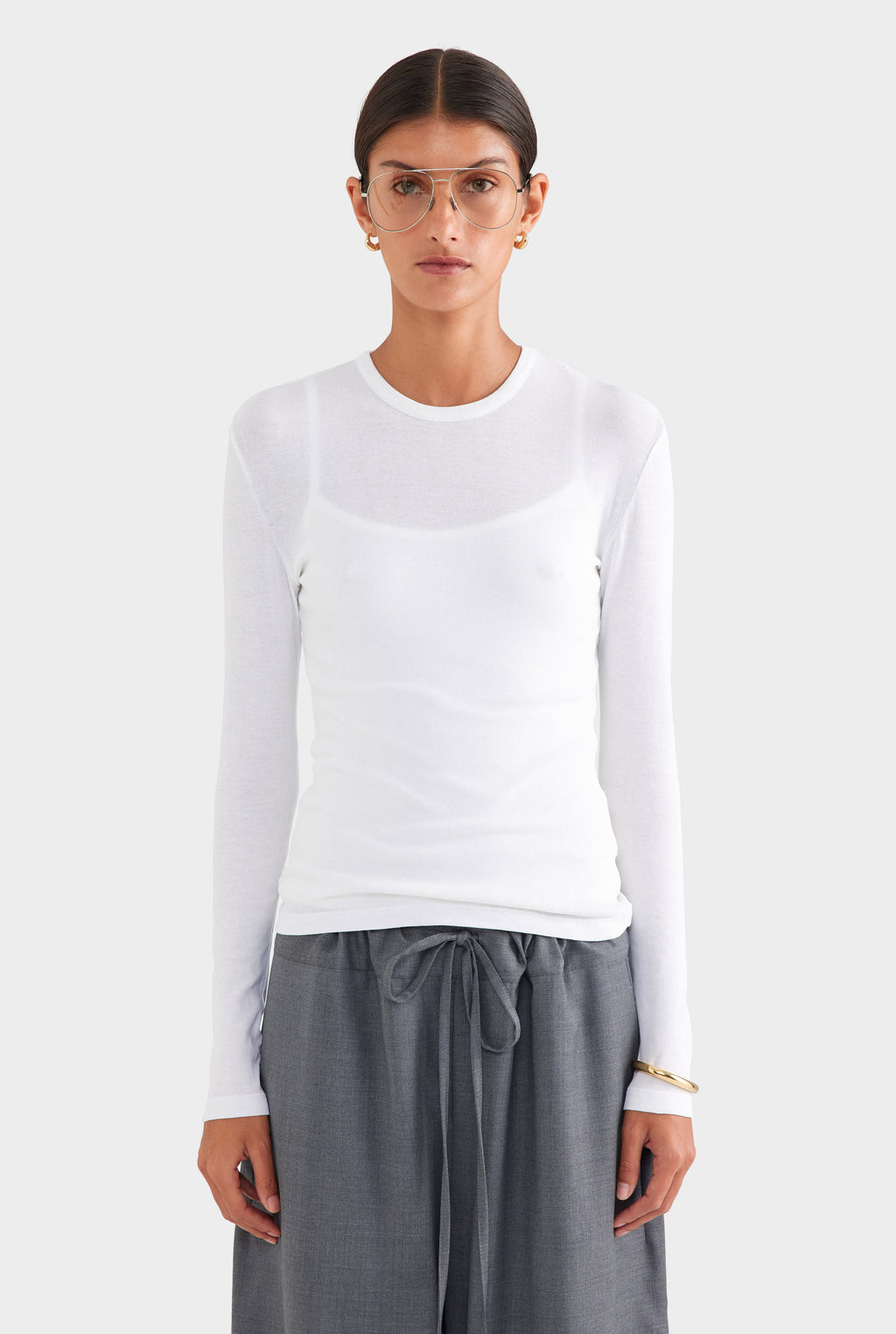 Cotton Rib Long Sleeve Tee - White