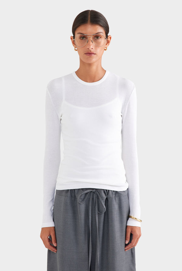 Cotton Rib Long Sleeve Tee - White