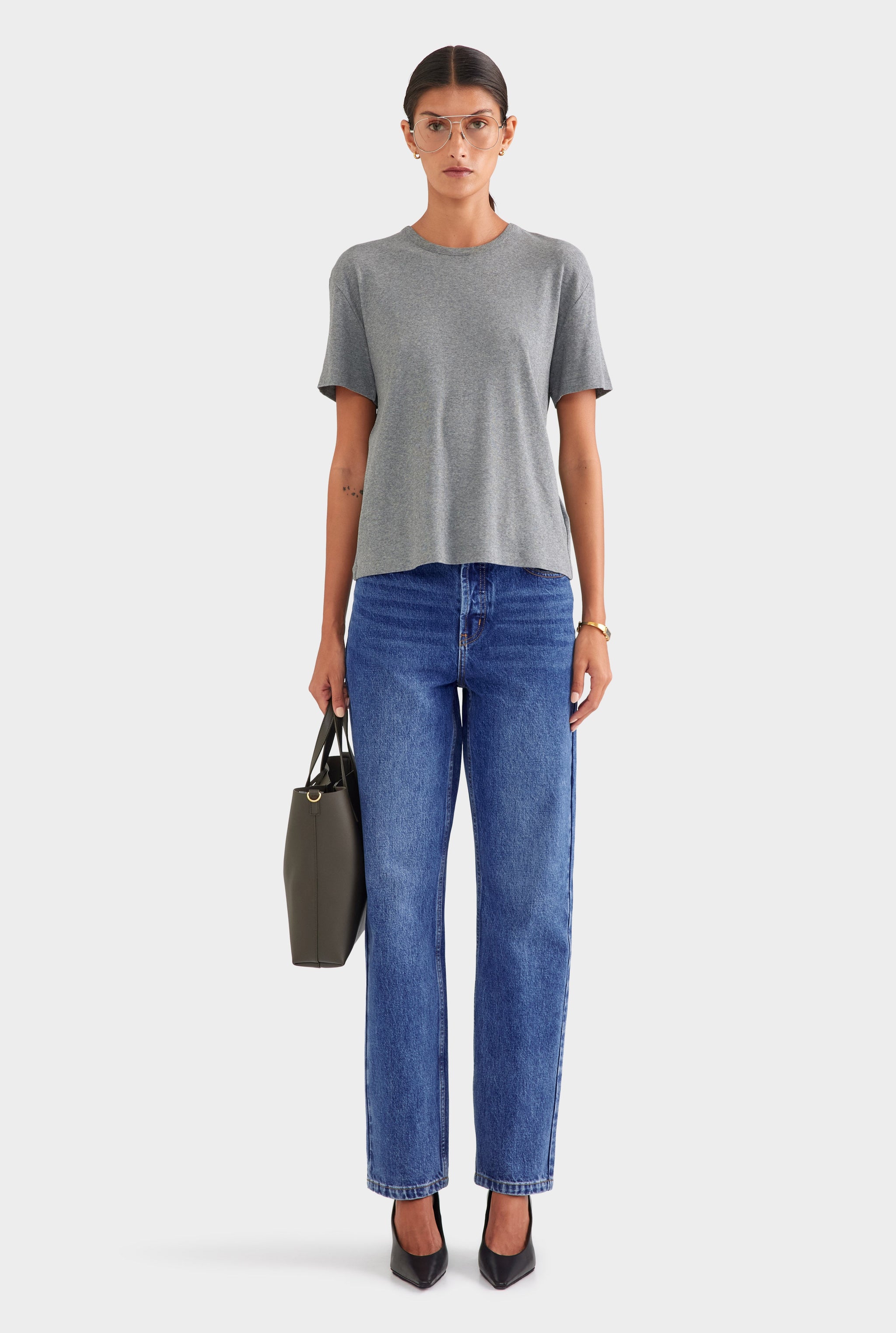 Cotton Rib Tee Shirt - Grey Marl